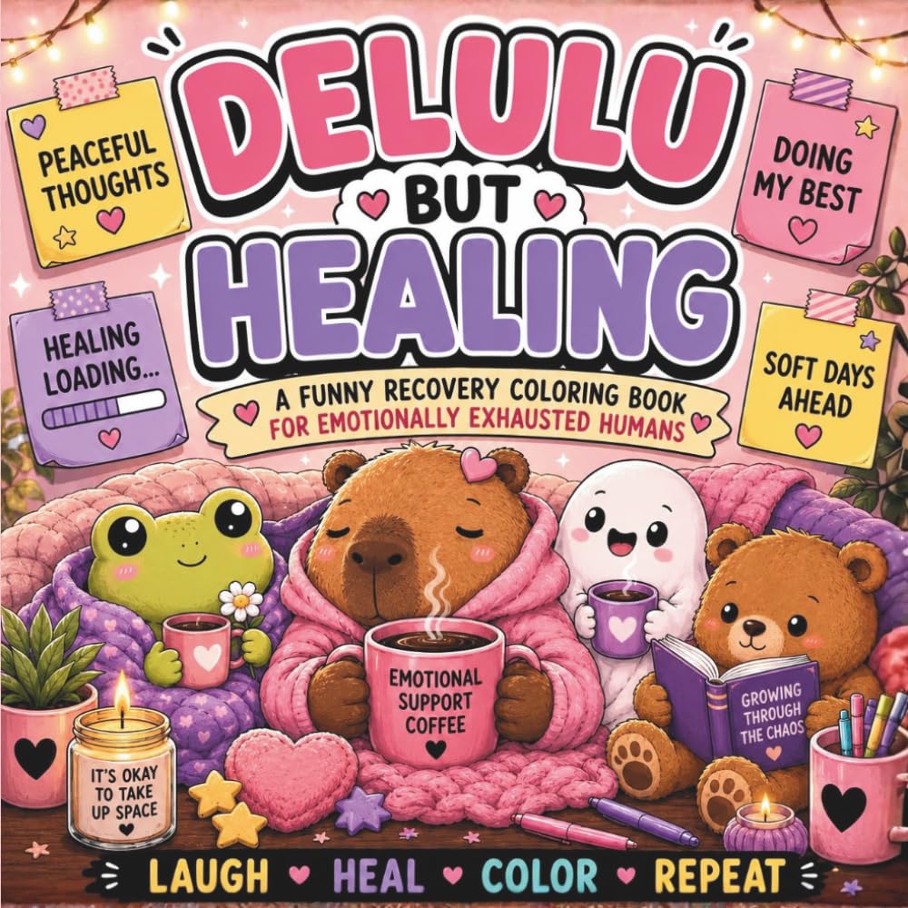 Delulu But Healing: A Cozy Self-Care Coloring Book for Adults Featuring Cute Characters, Stress Relief, Healing Humor, and Relaxing Comfort Vibes