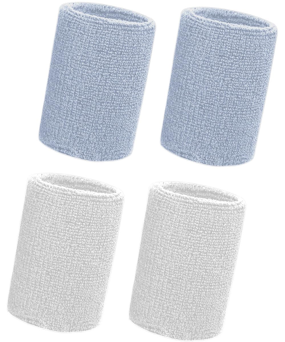 4 Pcs Wristbands Sports Sweatbands For Men Women Thicken Elastic Wrist Sweat Bands Protective for Tennis, Basketball, Running, Gym (Size: 3.15 x 3.94 inches) (2 Light Gray + 2 White)