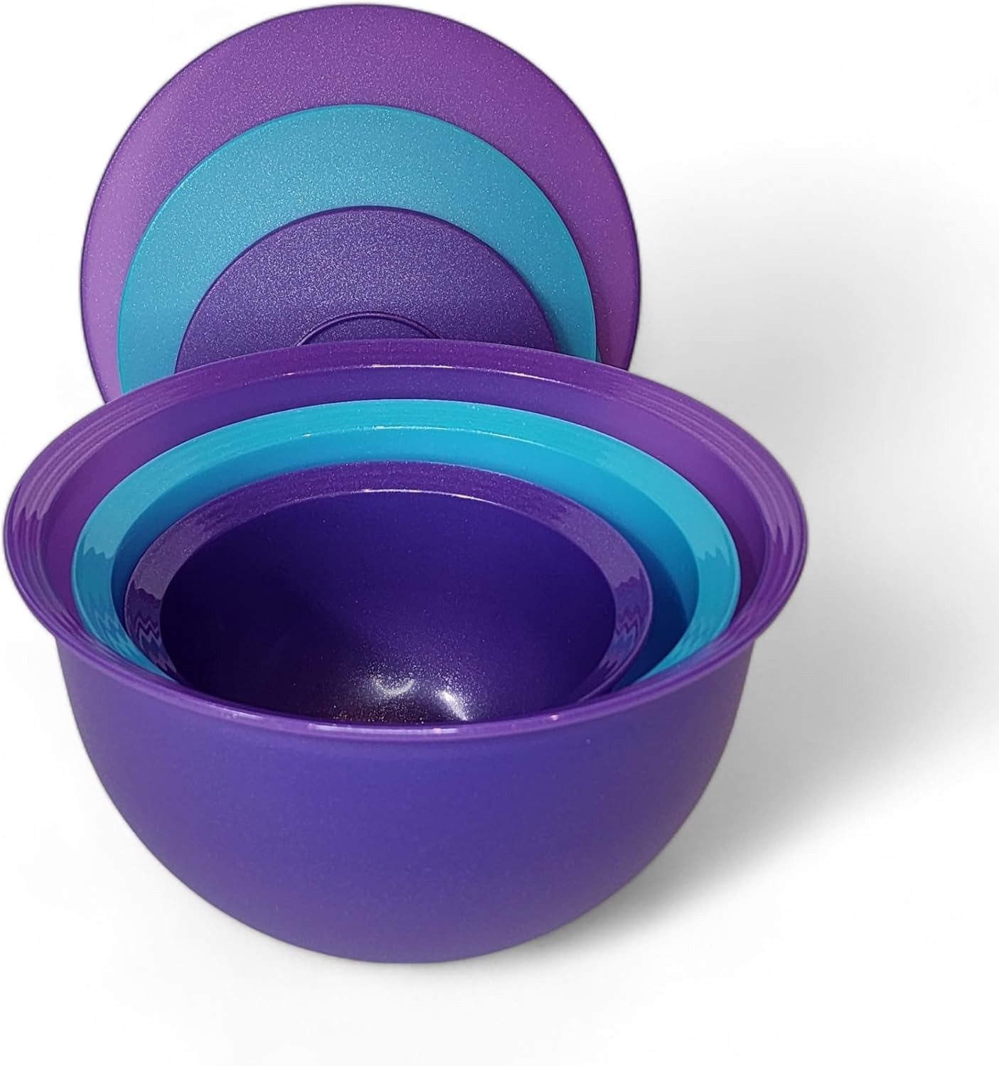 Tupperware Impressions Classic Bowl Set of 3 Mixing Bowls in Sparkle Purple and Sparkle Blue, Multi