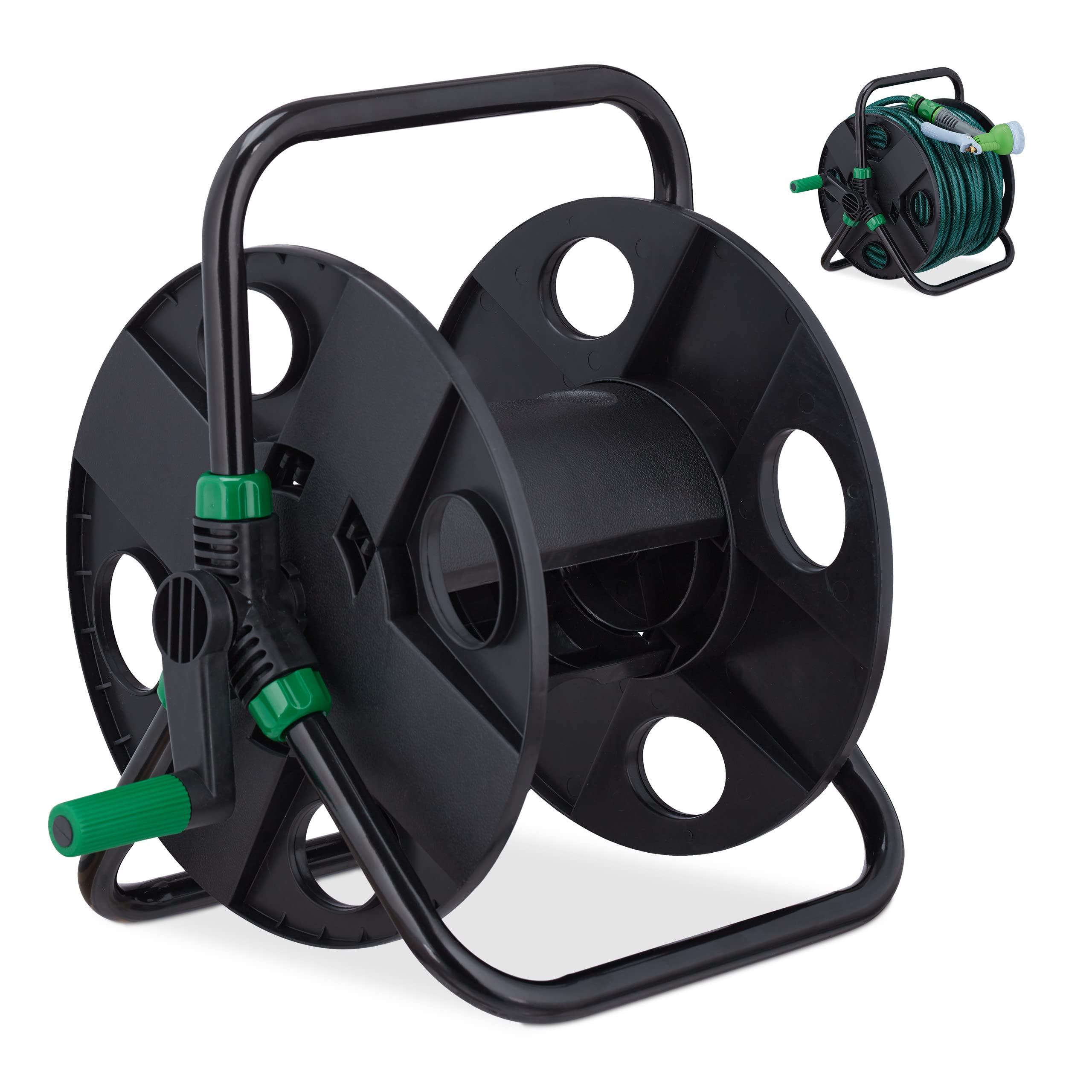 Relaxdays Avvolgitubo dell'Acqua, Attacco 1/2", Bobina Riavvolgi Tubi da 30 m, Accessori per Irrigazione, Nero Verde