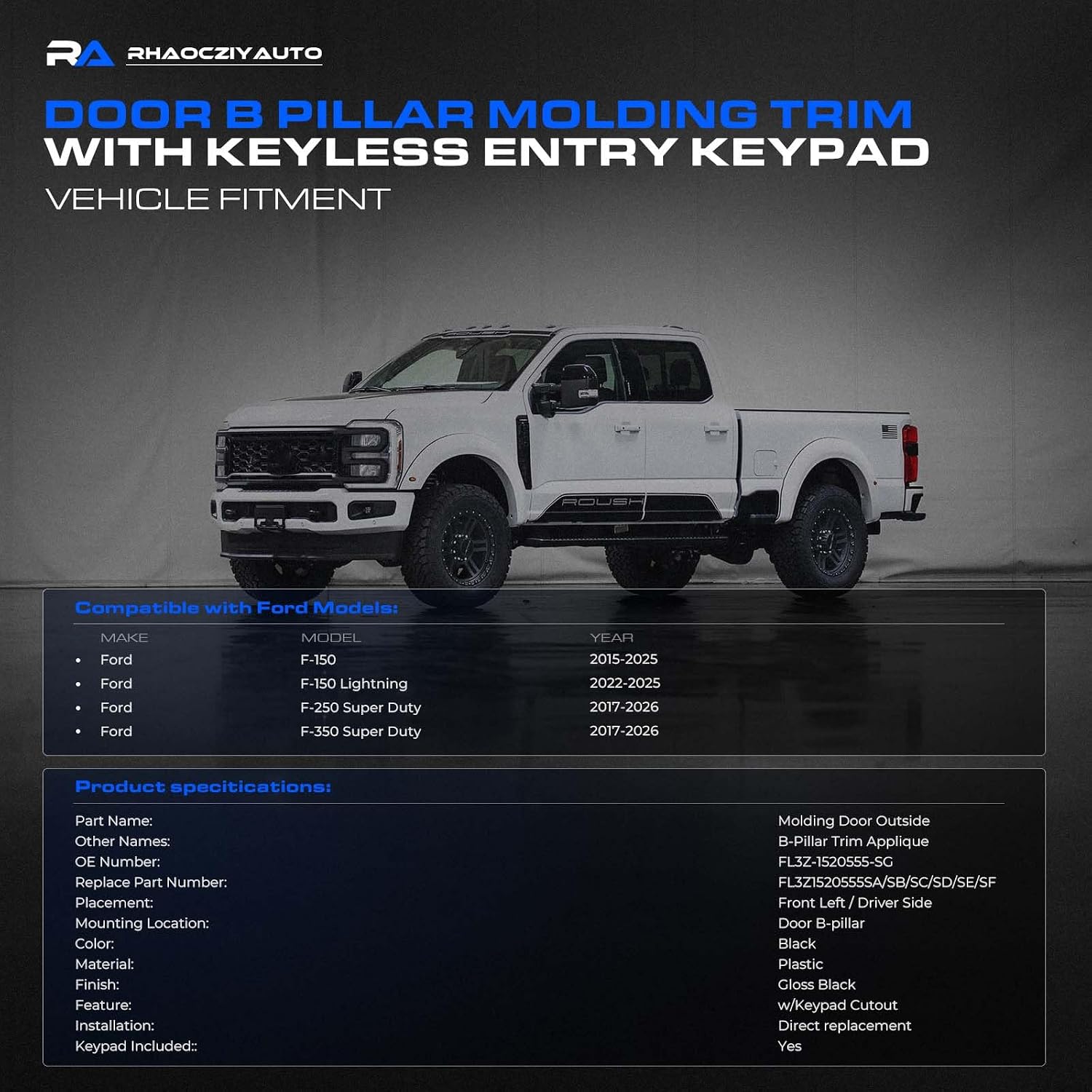 B Pillar Molding Trim w/Door Keyless Entry Keypad Fit Ford F-Series 2017-26