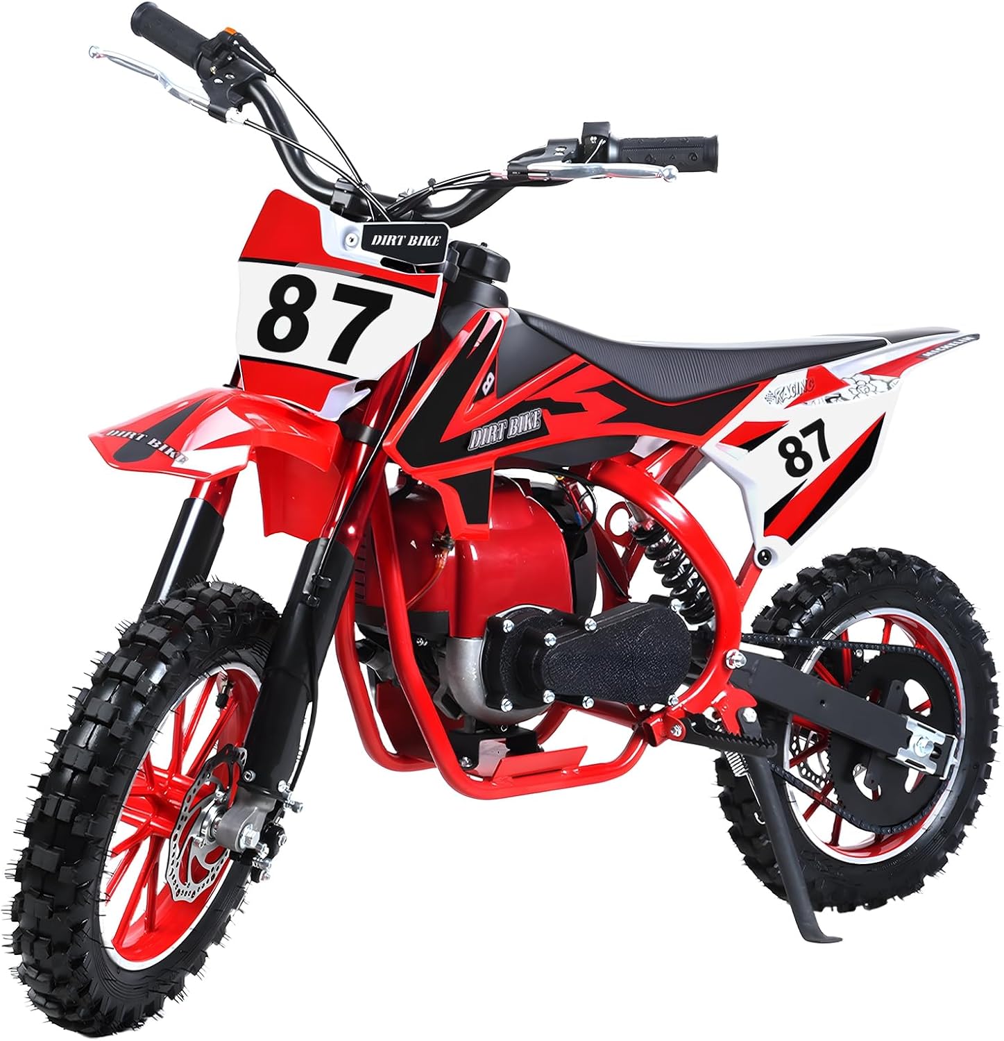 HEVIRGO 49cc 4-Stroke Kids Dirt Bike | Mini Motorcycle Off-Road Tires Gas-Powered Pocket Bike | Dual Disc Brakes & Safety Features for Beginners Cool Street Design Red