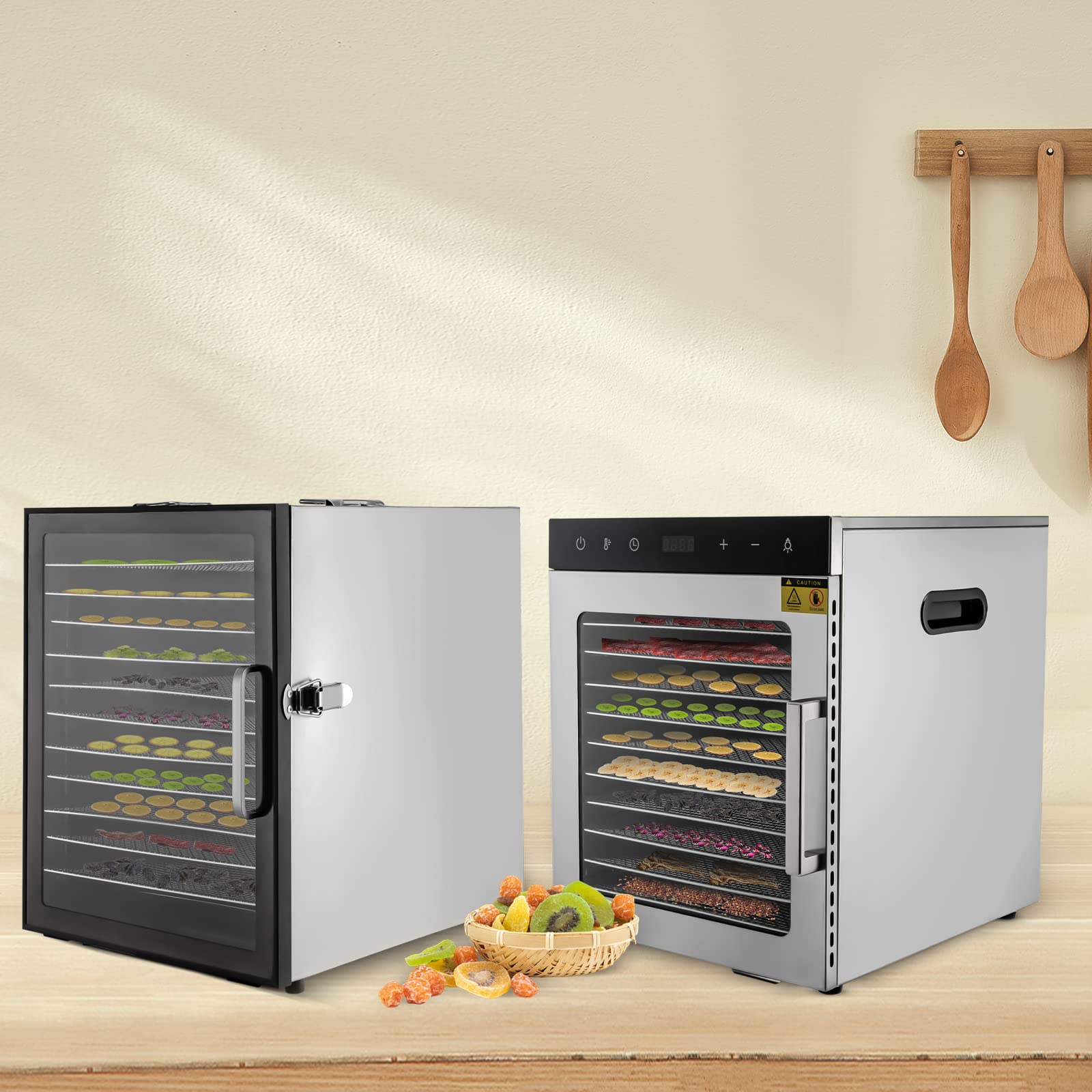 Essiccatore Per Alimenti Essiccatore Per Alimenti In Acciaio Inox 800W Disidratatore Con Display A Led 10/12 Vassoi Di Grande Capacità Essiccare Tutti I Tipi Di Verdura E Frutta (11,81*11,02 pollici)