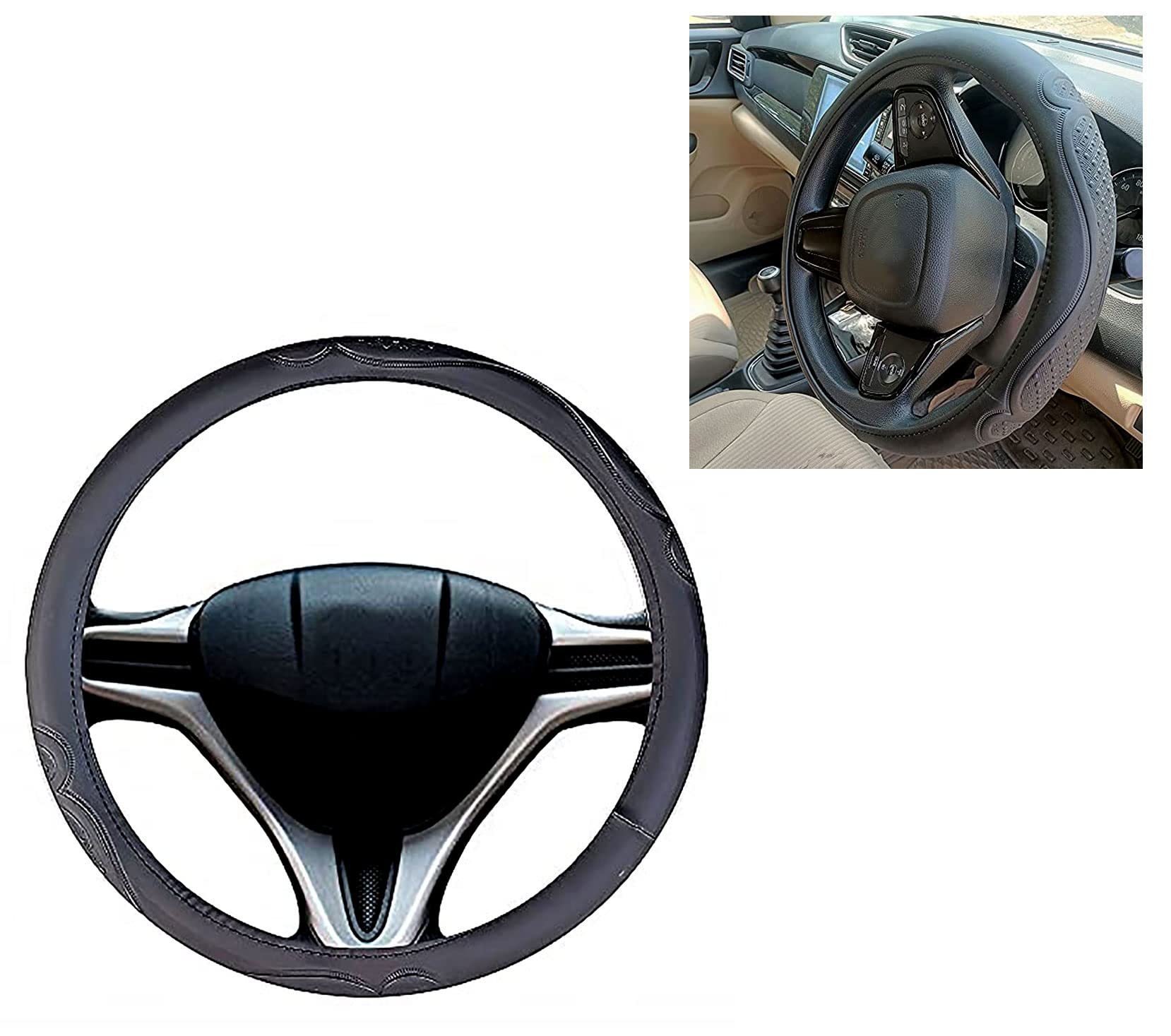 Auto Pearl - Ring Type Car Steering Wheel Cover Universal Genuine PU Non-Slip Natural Rubber Well Padded Grip Breathable Leatherite Compatible with- Safari Storme (Snapon Bone Black)