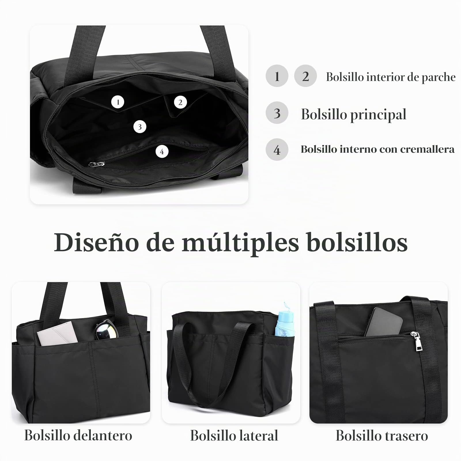 Bolsos de Mujer Bolso de Hombro de Nylon Bolso de Mano Bolsa Tote para Compras Viajes Trabajo Uso Diario Azul