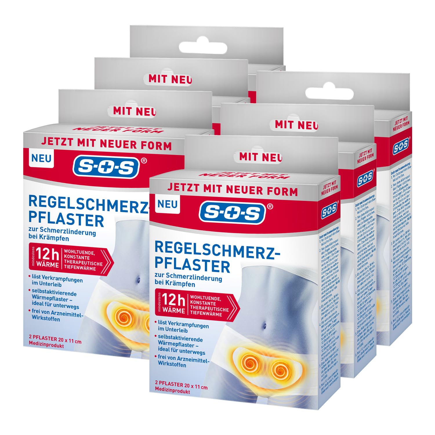 SOS Regelschmerz-Pflaster (6x 2 Stück) - angenehme Wärme zur Schmerzlinderung bei Krämpfen - wohltuende und konstante Tiefenwärme bei Schmerzen während der Menstruation - je 20 x 11 cm