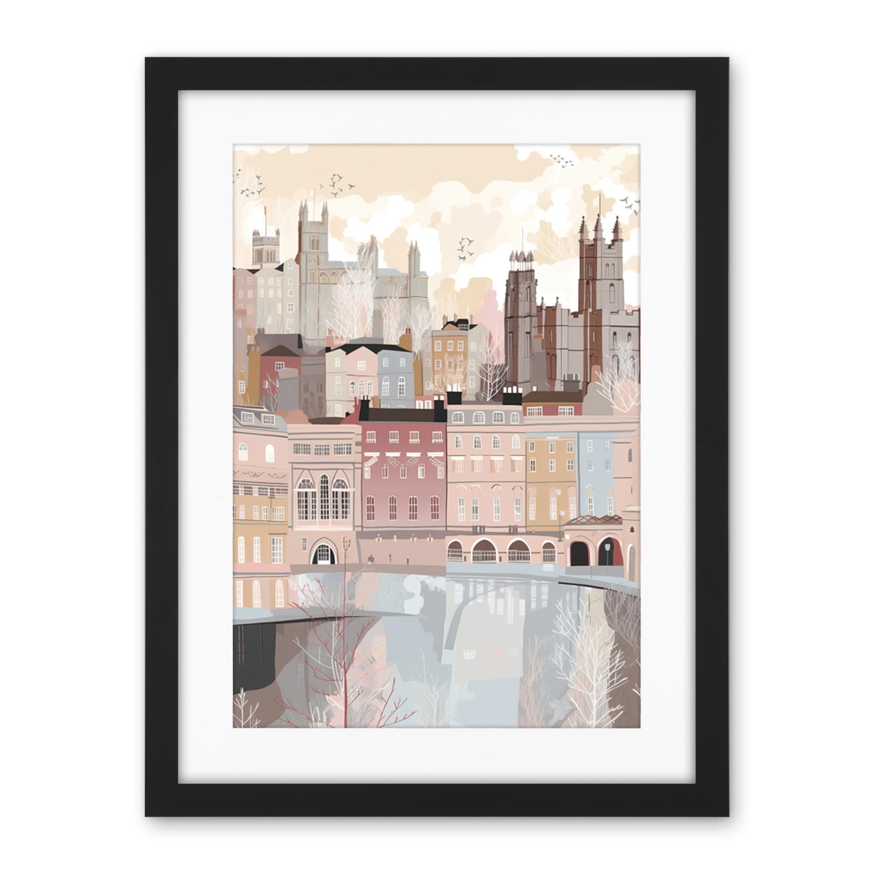Artery8 Bath Georgian Architecture Pastel Colour Cityscape Artwork Framed Wall Art Print 18X24 Inch