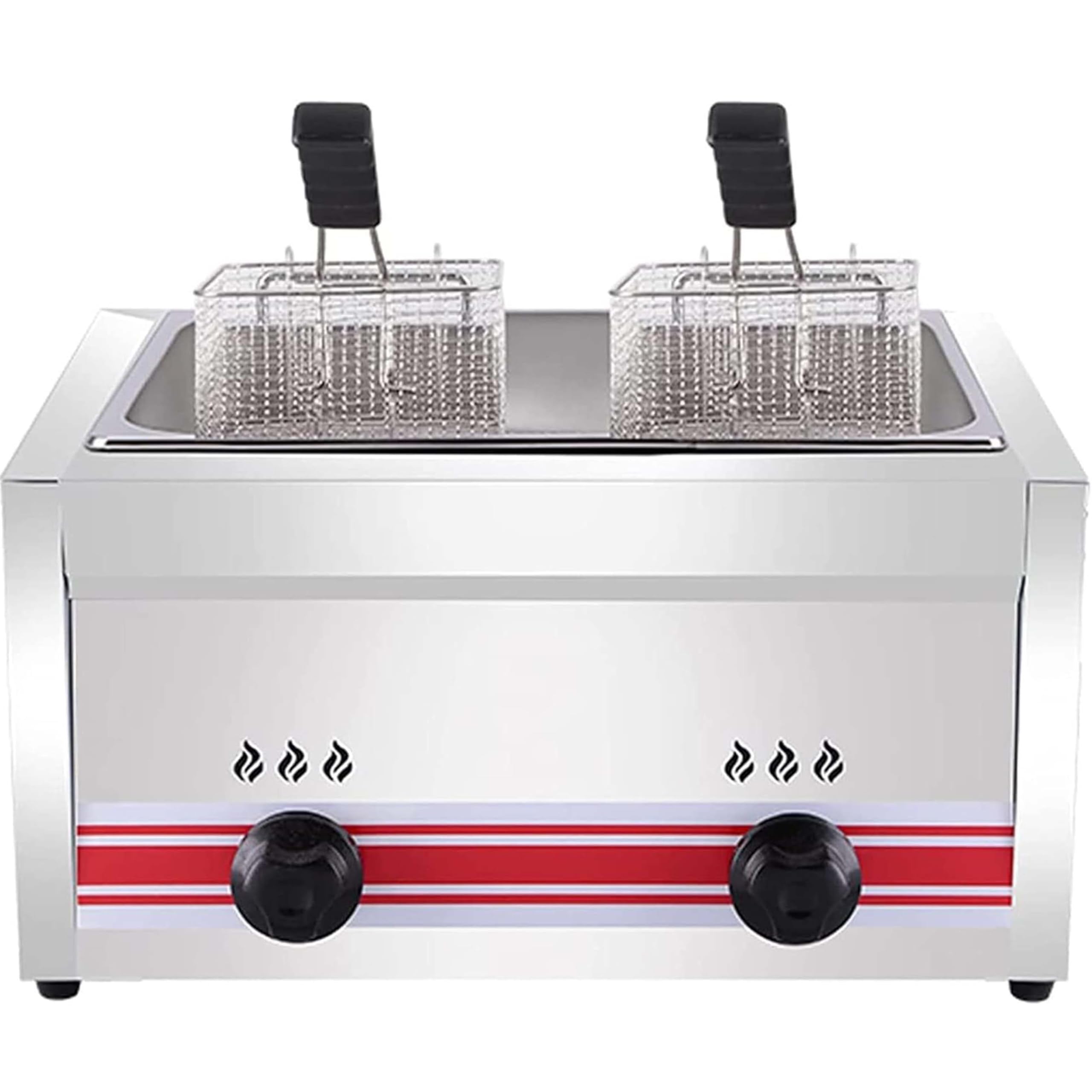 Friggitrice a Gas Grande capacità 10L/20L/30L,Friggitrice in Acciaio Inossidabile,Potenza Fuoco Regolabile, con Cestelli E Coperchi,per Patatine Ciambelle Pesce,Singlecylinder20L