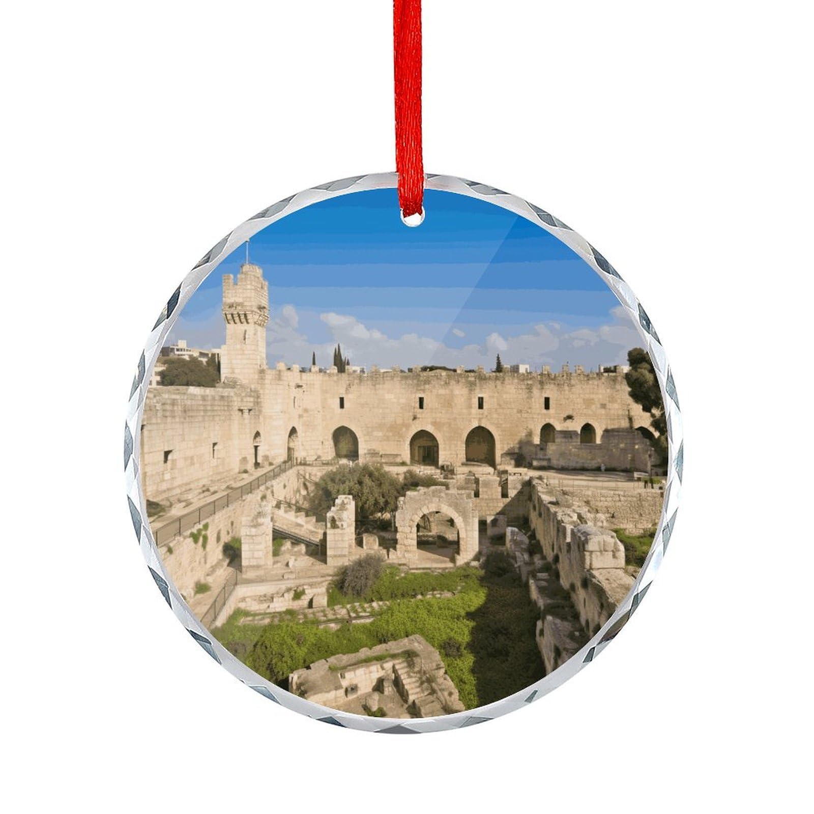 Fodpand Women's Style Israel At The Tower Of David Round Glass Ornament Keepsake Gift Exchange Ideas Car Decor,Christmas Ornaments For Tree Window Garden Ornaments