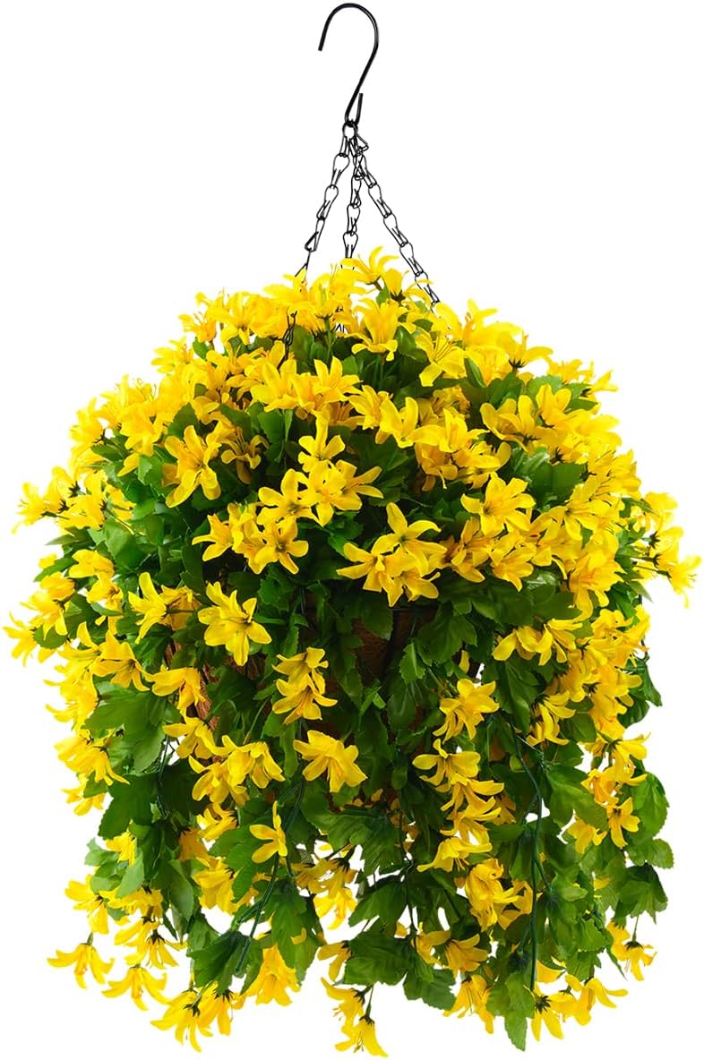 INQCMY Artificial Hanging Violet Flowers in Basket for
