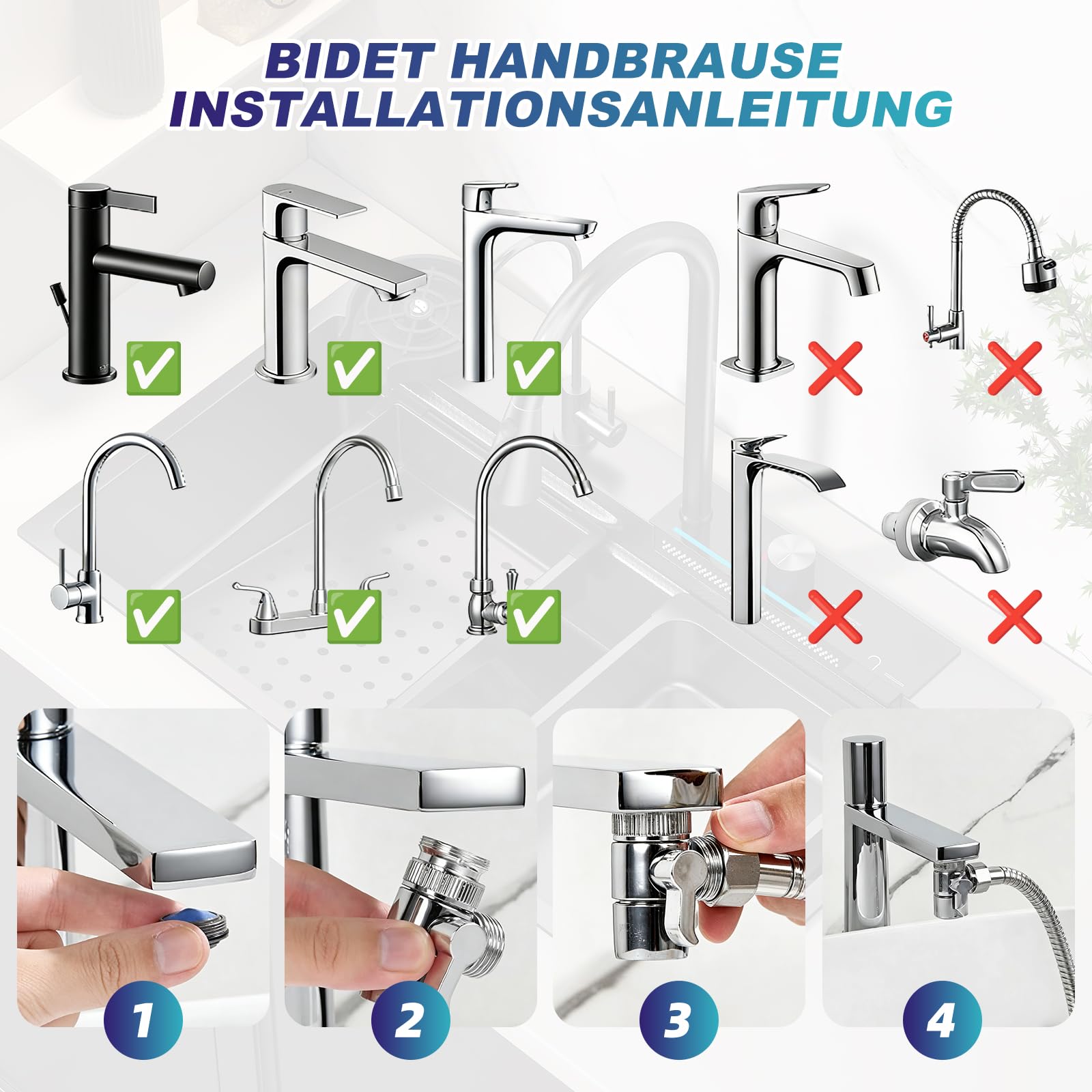 Ensemble de Douchette à Main pour Bidet en Acier Inoxydable avec Tuyau, Embout de Bidet pour Douche, Toilettes, Nettoyage des Couches et Bain des Animaux Domestiques
