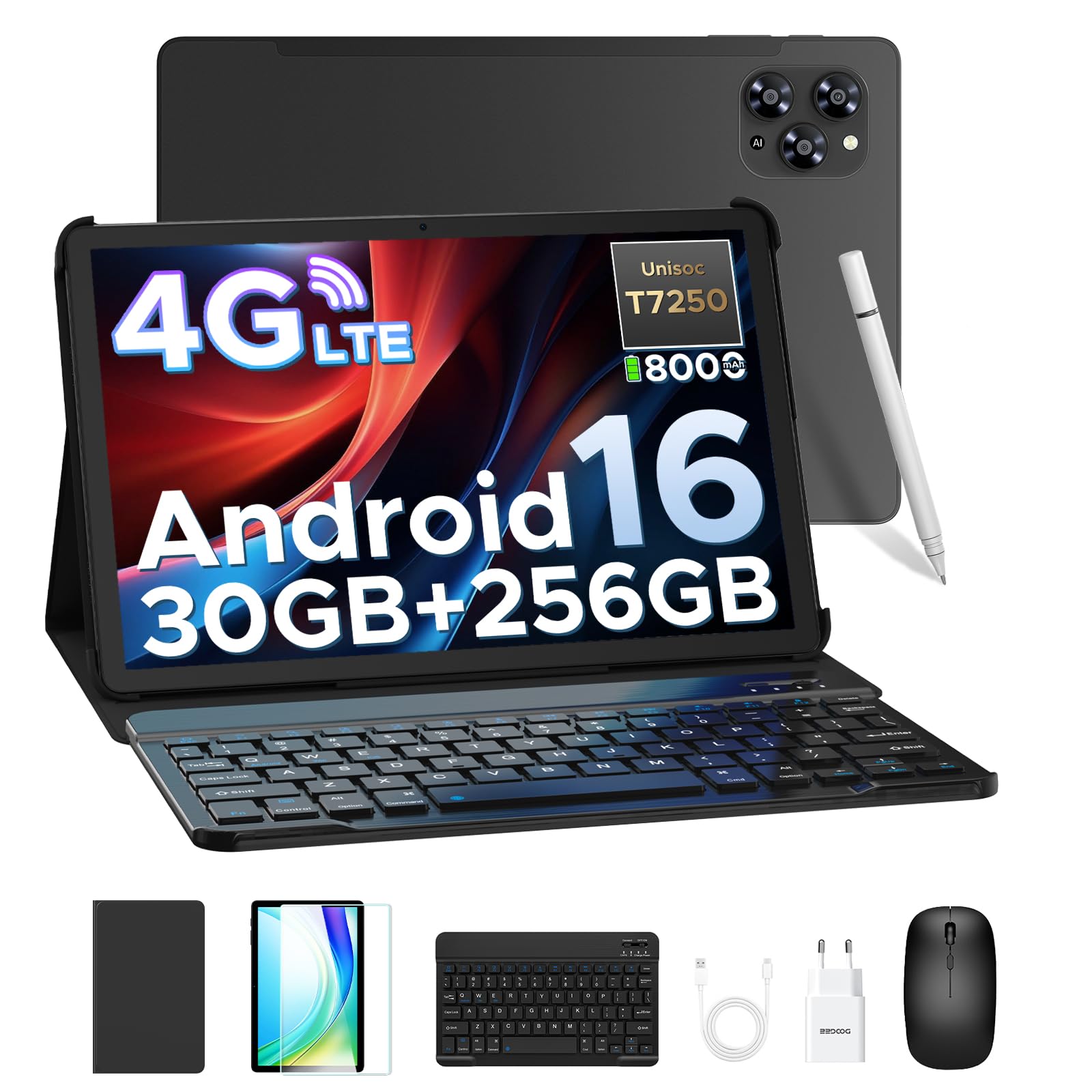 DOOGEE TAB G6 Tablets Android 16, 90Hz Tablet 11 Pollici, con Tastiera e Penna, 30GB RAM+256GB ROM/TF 2TB, Octa-Core PC con sim, 8000mAh/Gemini AI/Widevine L1/13MP/OTG/GPS/FACE ID/Doppi altoparlanti