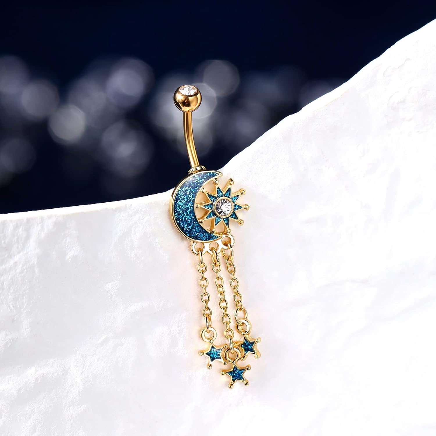 COCHARM Moon Dangle Belly Button Rings Gold 14g Star Belly Rings for Women Dangling Cute Nave Rings Boho Sun Belly Piercing Jewelry - Image 5