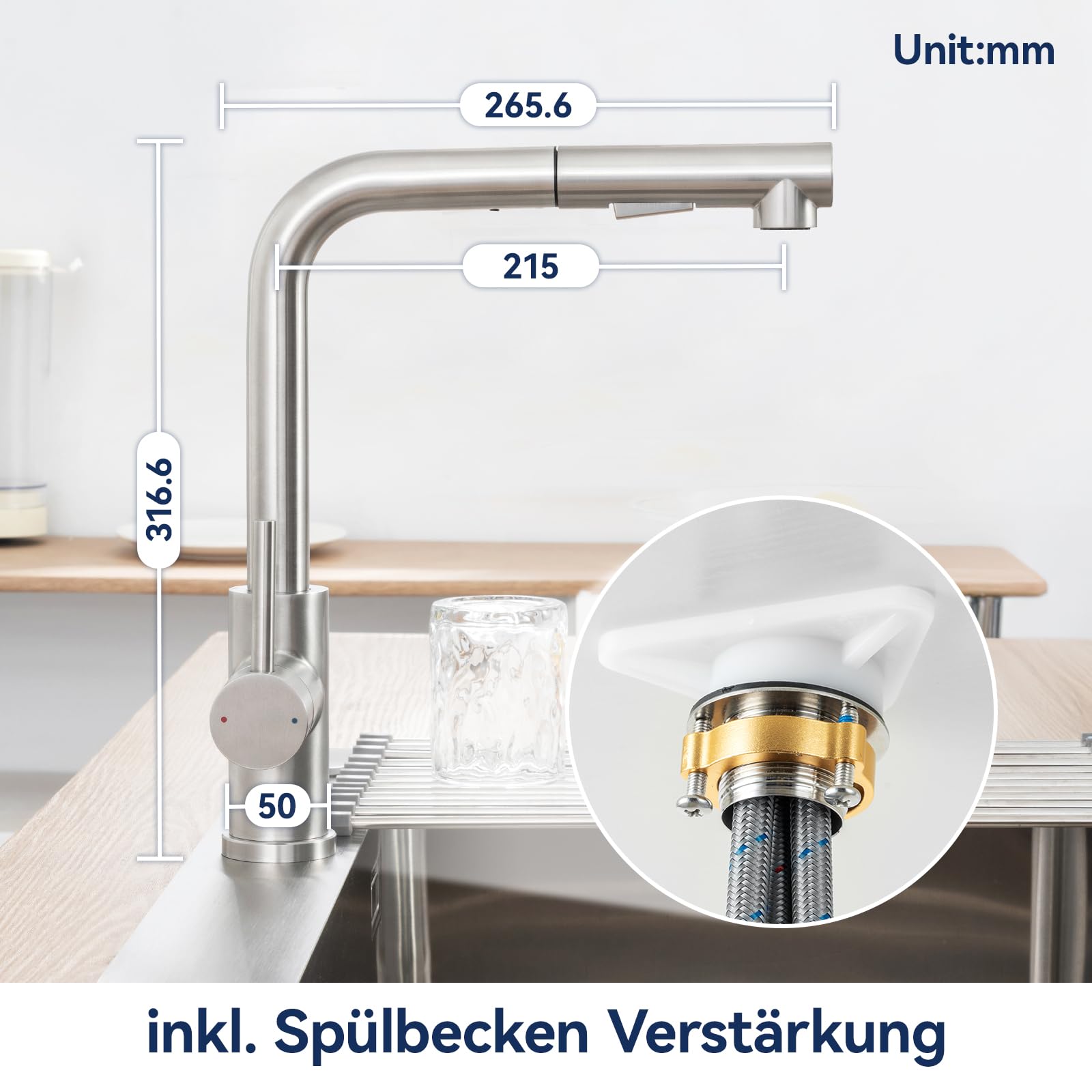 Lonheo Lagedruk Waterkraan, Keukenkraan, Lage Druk, Roestvrij Staal Mengkraan Keuken Gootsteenarmatuur Met 3 Aansluitingen Voor Boilers Of Ondertafelapparaten L Geborsteld 689907220