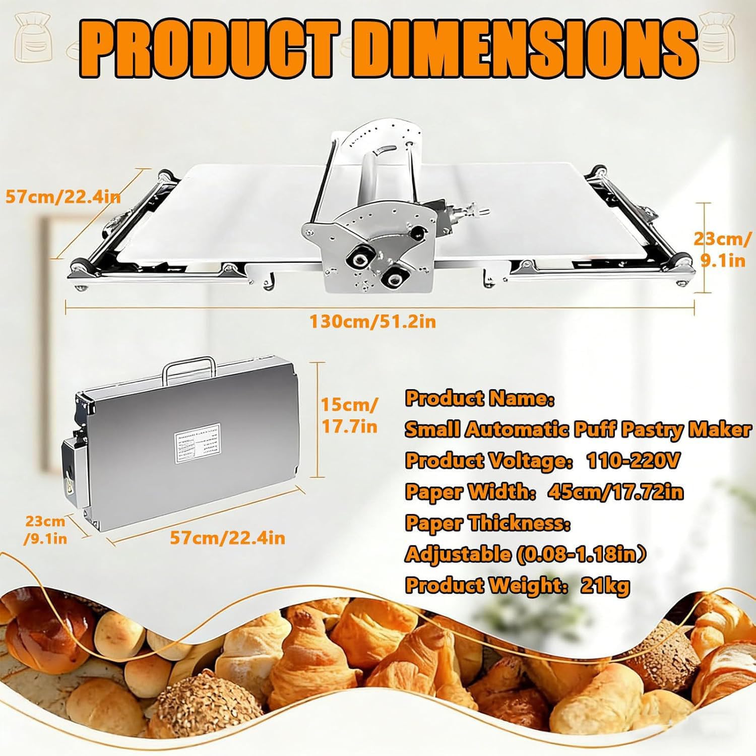 Espátula eléctrica Comercial para Masa, Grosor Ajustable de 2 a 30 mm, Acero Inoxidable Apto para Uso alimentario y Tablero Antiadherente de PE, Equipo Profesional para repostería 1i2