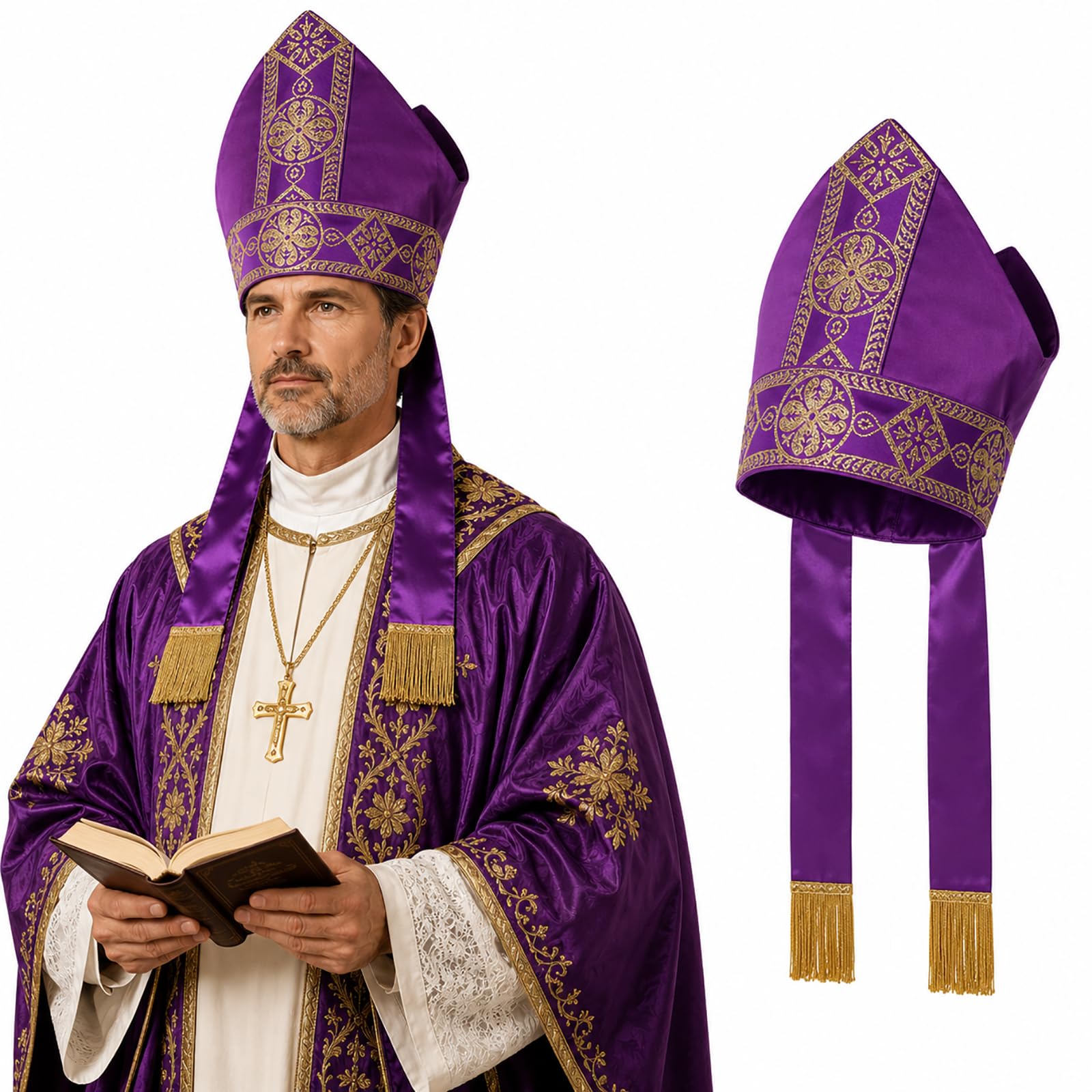 Cappello da vescovo papale Mitre Clero Costume Prop Copricapo per Hallween Cosplay Party
