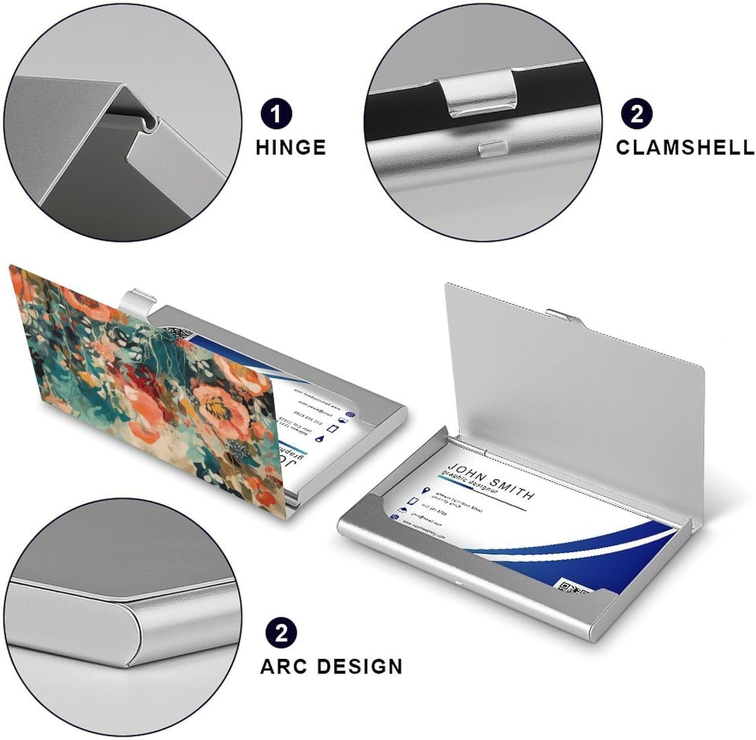 Hand Drawn Flower Pattern Business Card Holder Slim Aluminum Alloy Name Card Holder Professional Name Card Case Personalized Business Card Wallet Minimalist Pocket Metal Case for Women Men