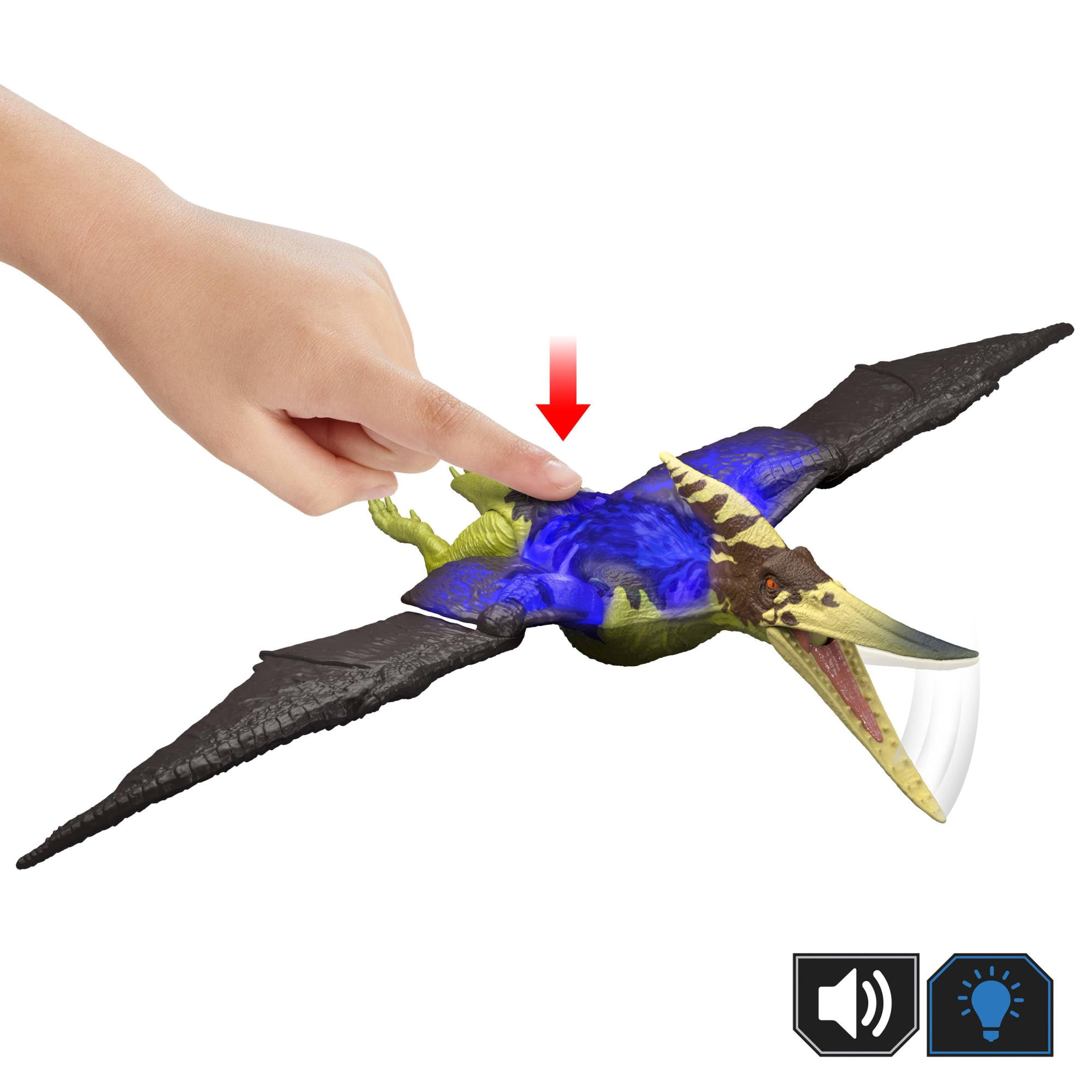 Mattel Jurassic World Pteranodon Ryczący dinozaur Figurka dinozaura, wielokierunkowy atak paszczą i dźwięk, zabawka interaktywna do ustawiania w różnych pozach, dinozaur zabawka dla dzieci 4+, JKL78