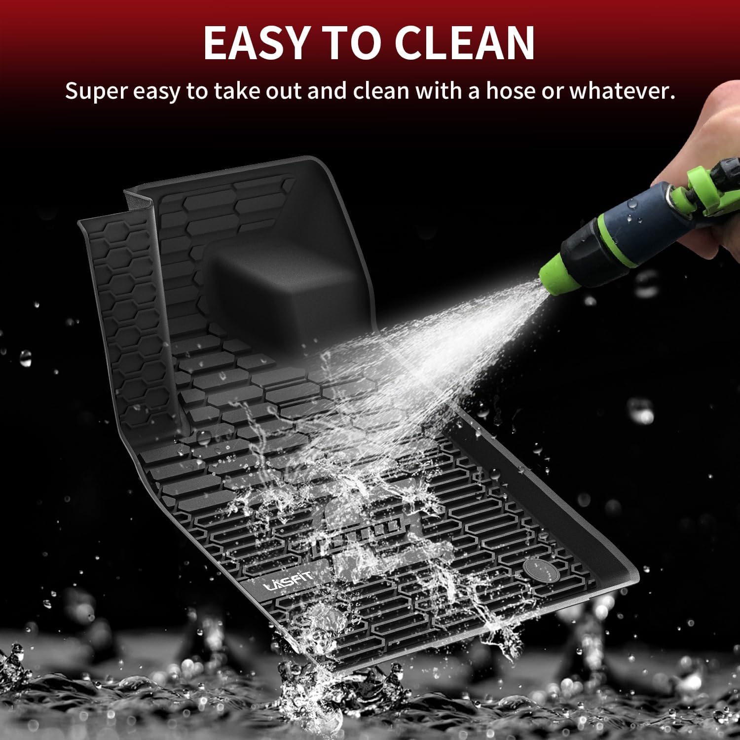 LASFIT Floor Mats for Ford Mustang Mach-E 2021-2025 2026 TPE All Weather Protector Car Liners, 1st & 2nd Row, 3pcs Black - Image 8