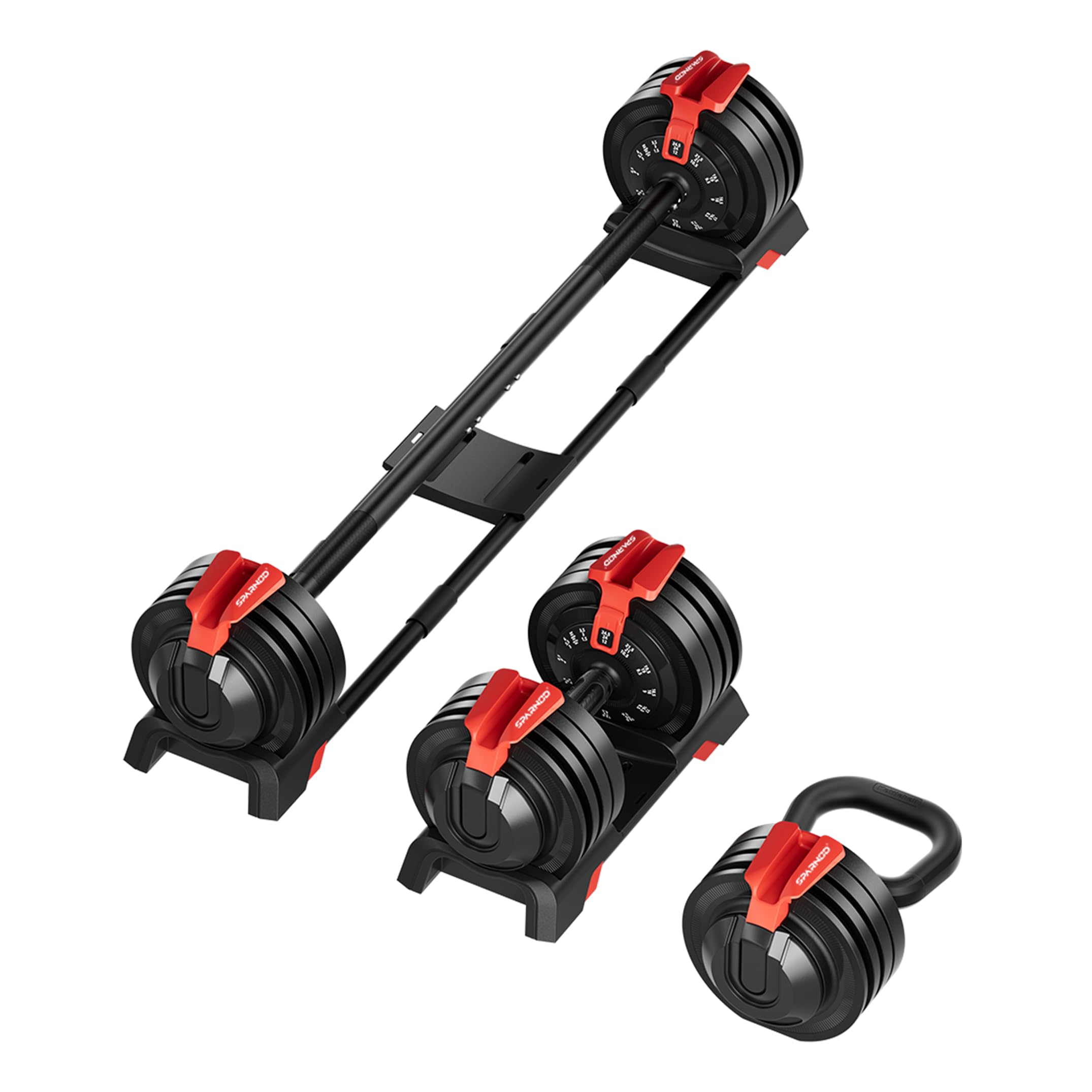 Sparnod Fitness SAD-25 Adjustable 3-in-1 Dumbbell Set,3–24kg Quick Weight Change, Dumbbell, Barbell, Kettlebell,12 Gear Steel ABS Build, Digital Dial, Ergonomic Grip, Home Gym Workout Kit (Black, 24Kgs, Set of 1)-image-14
