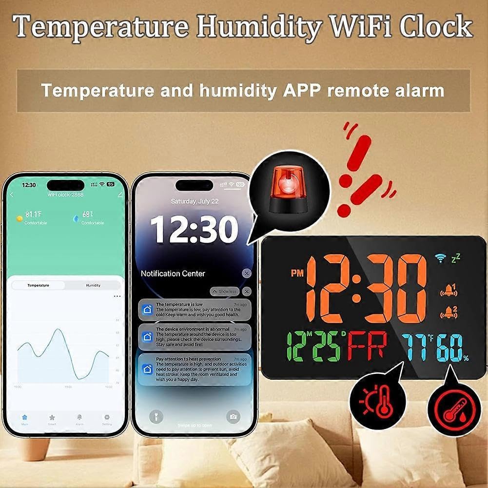 Orologio digitale sveglia WiFi orologio, lettere extra grandi, temperatura e umidità, calendario, settimana, B