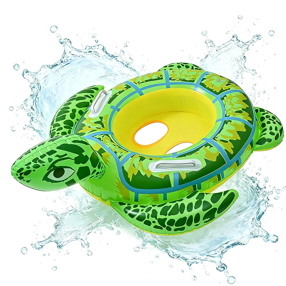 HATFRYF Turtle Shaped Swimming Ring, Animal Inflatable Swimming Float PVC Aid Float Seat Circle Swim Float Boat with Double Handle and Inflator for Turtle Swimmings Summer Beach Water Party Toys