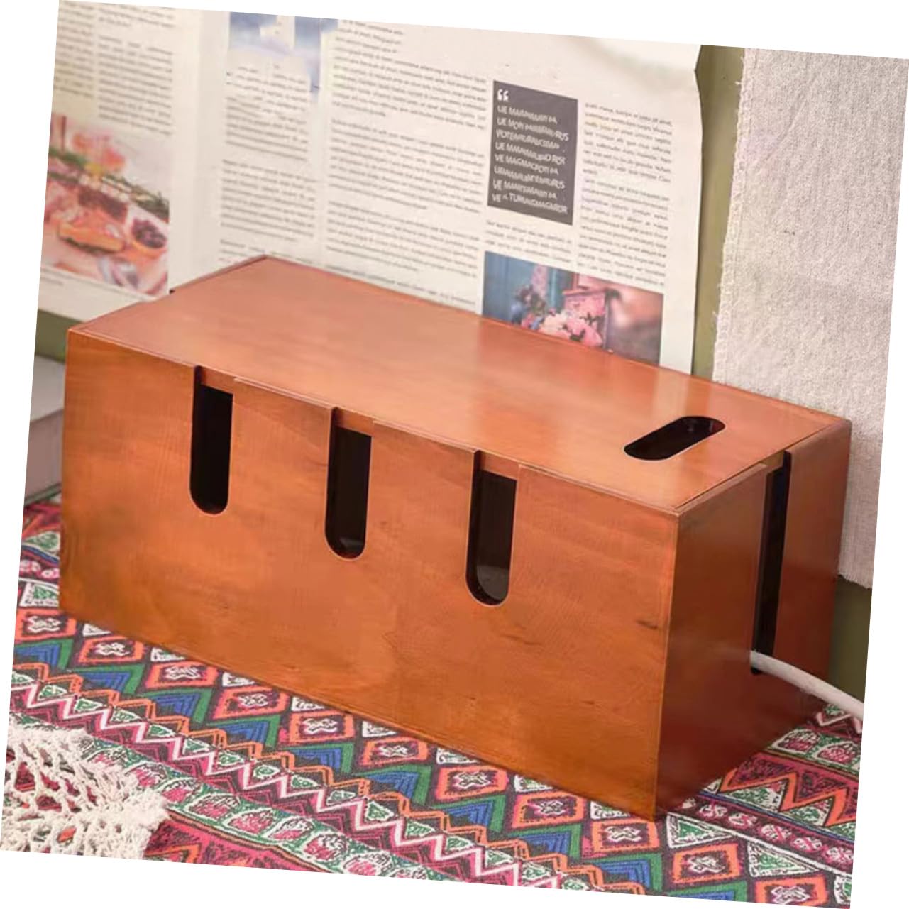Scatola Portacavi e Contenitore per Prese Elettriche Marrone in Legno Funzione Nascondi Fili Elegante e Moderno per Organizzatore Cavi da Scrivania