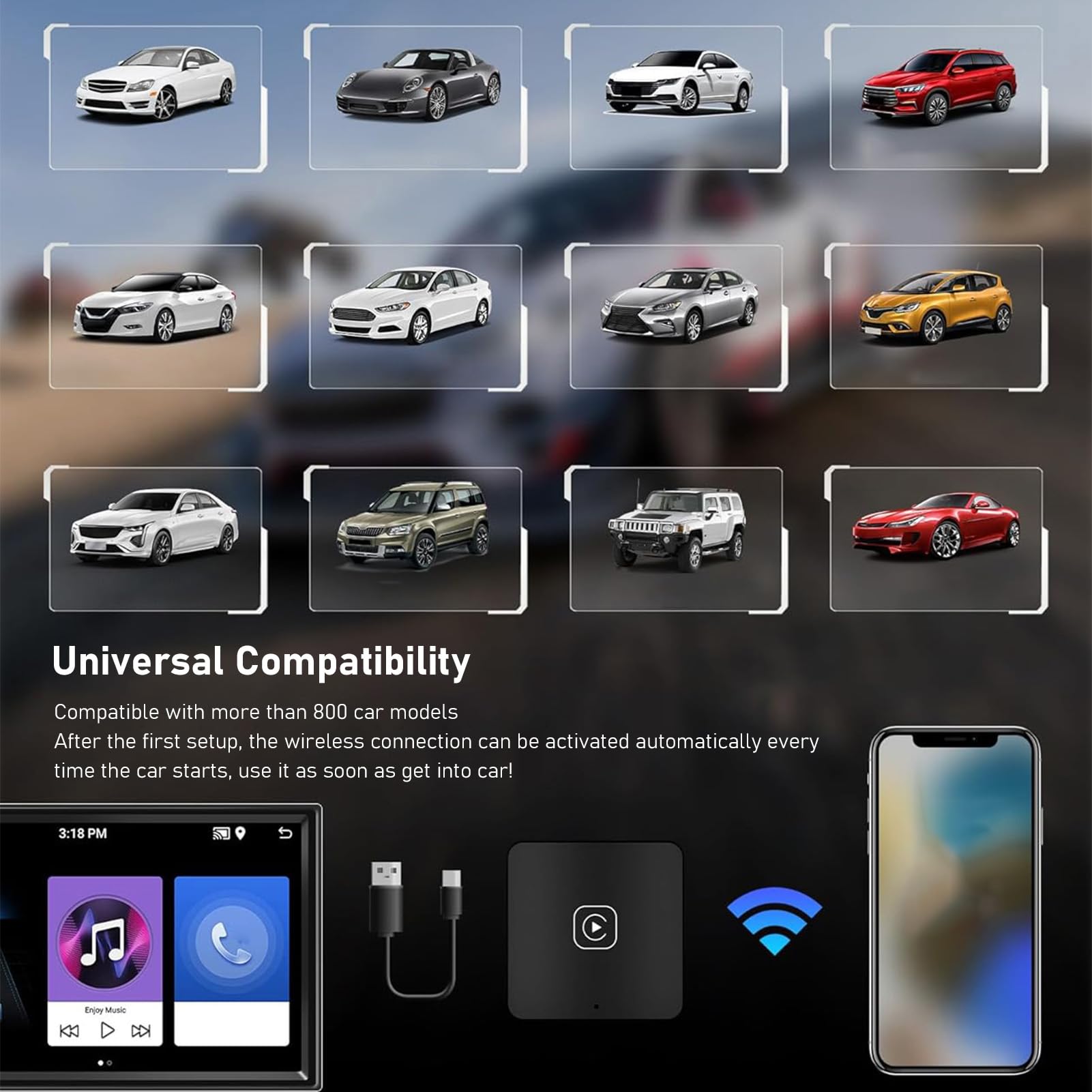 Sxhlseller Adattatore Wireless 2 in 1 |Convertitore Auto da Cavo a Wireless con 5G WiFi Bluetooth 5.0 per Oltre 800 Auto