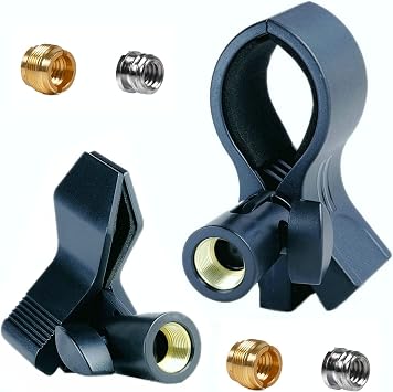 2 Pack KayNicam Universal Microphone Clip Holder for Dynamic & Condenser Mics - Adjustable Mic Clamp for 0.6" to 2.4" Diameter 1.5-6cm - Includes 5/8", 3/8", 1/4" Metal Threads.