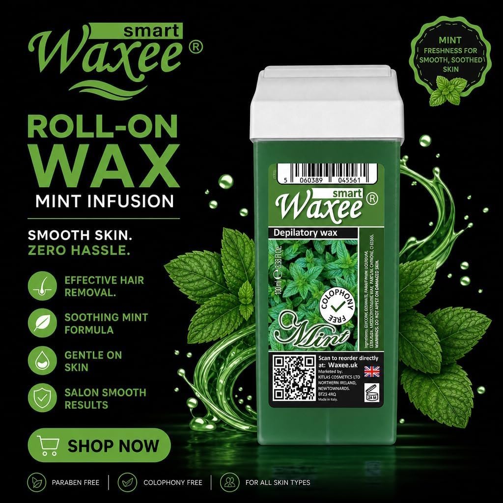 3 x 100 ml rotolo su cartuccia di cera e 50 strisce ceretta Waxee (rullo largo (gambe e corpo), verde)