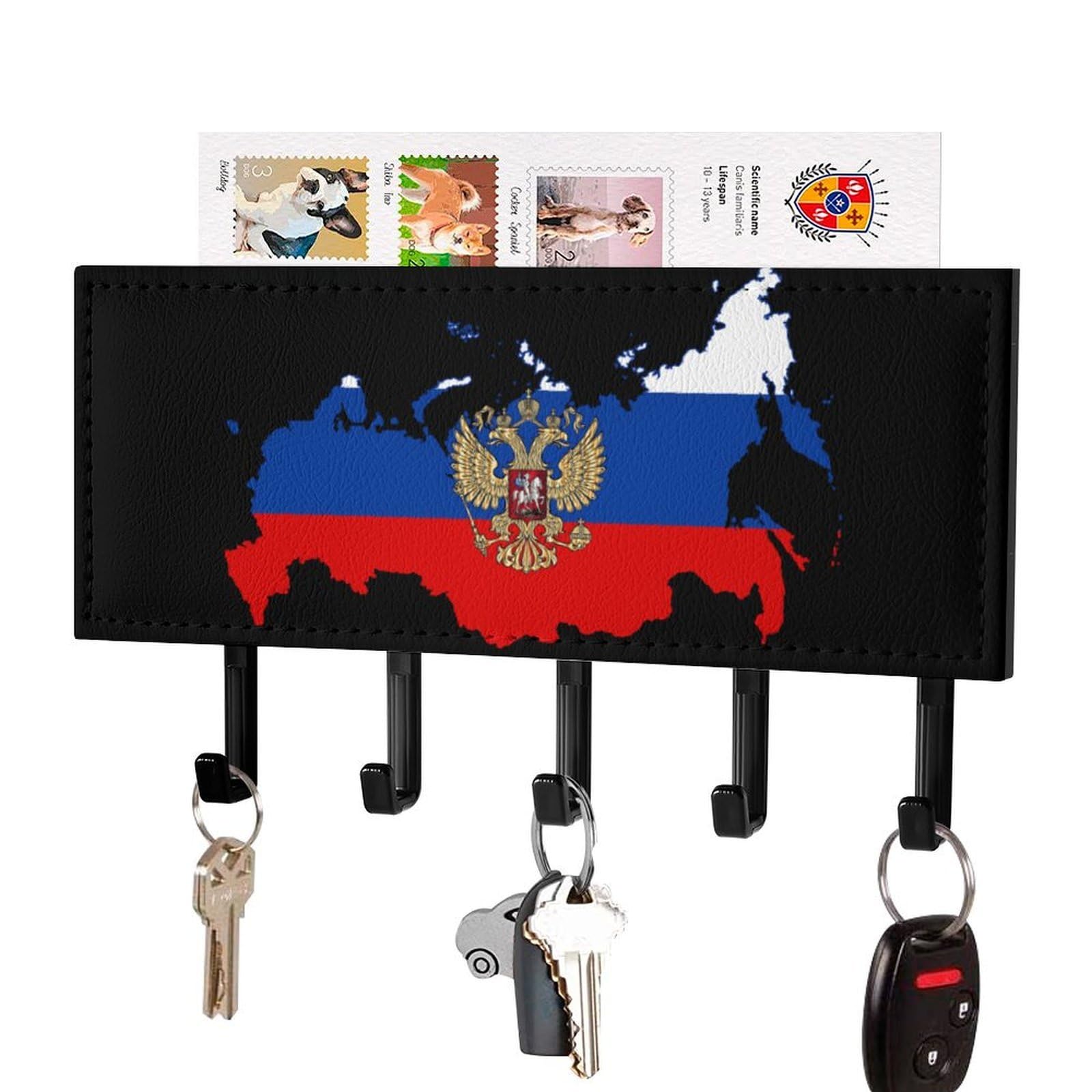 NCLQVJXZKHW Russian Ea-gles Map of Russia Key Holder with 5 Hooks Key Hooks Wall Mounted Key Racks Key Hanger Organiser Shelf