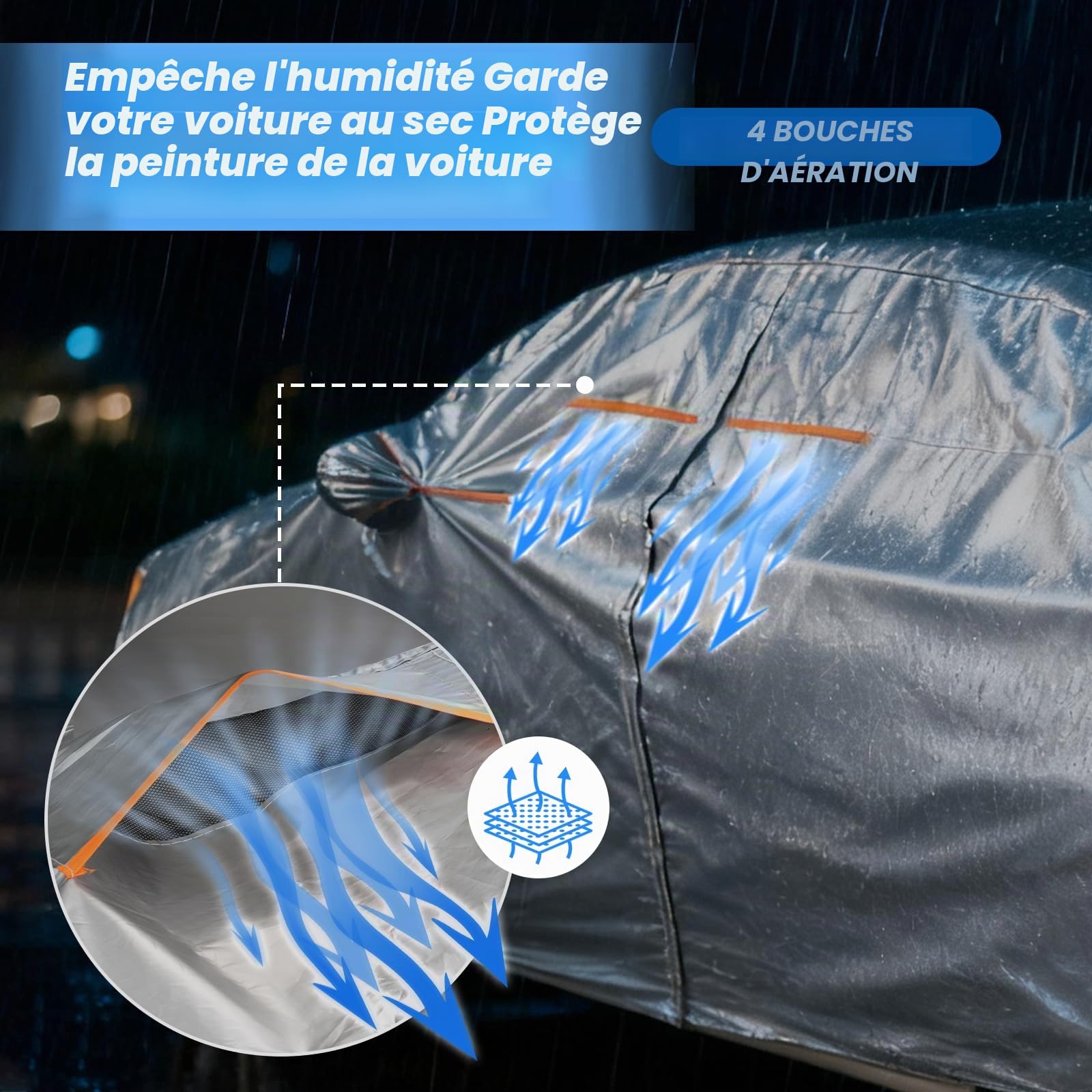 Favoto Bâche de Voiture Imperméable 210D Oxford - Housse Auto Anti-UV Résistante au Vent Respirante avec Fermeture Éclair Latérale et Bandes Réfléchissantes pour SUV 450-475cm