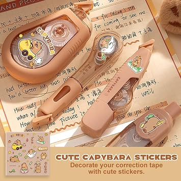 4PCS Drop-Resistant Correction Tape Set Different Cute Design Tippex Pen with Cartoon Sticker Large Capacity Smooth Mute Whiteout Correction Tape for Home School Office Supplies (Guinea Pig)
