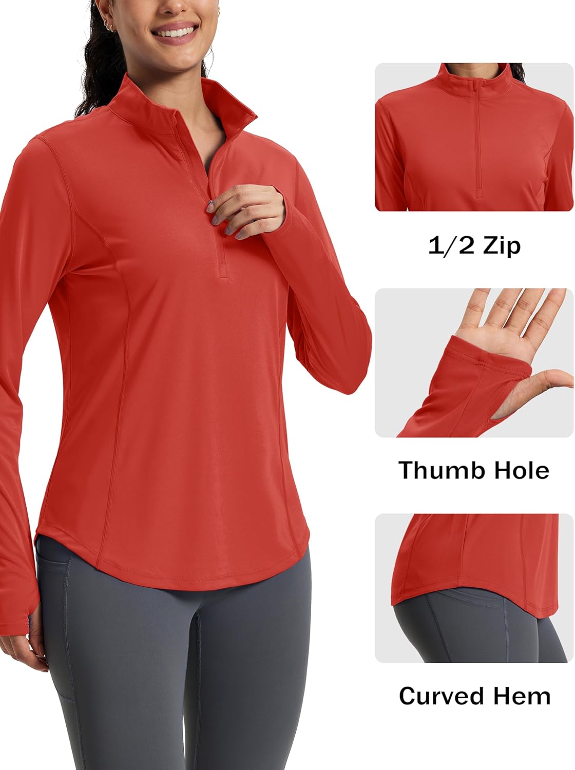 MAGCOMSEN Women's Long Sleeve Shirts Sun Protection Half 1/2 Zip Pullover Rash Guard Quick Dry Hiking Golf Workout Tops - Image 5