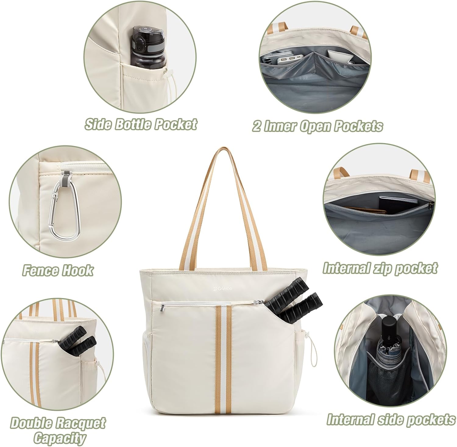 G4Free Pickleball Bag, Pickleball Tote Bag for Women Men, External Ball Bag with Shoe Compartment & Paddle Cover Pocket