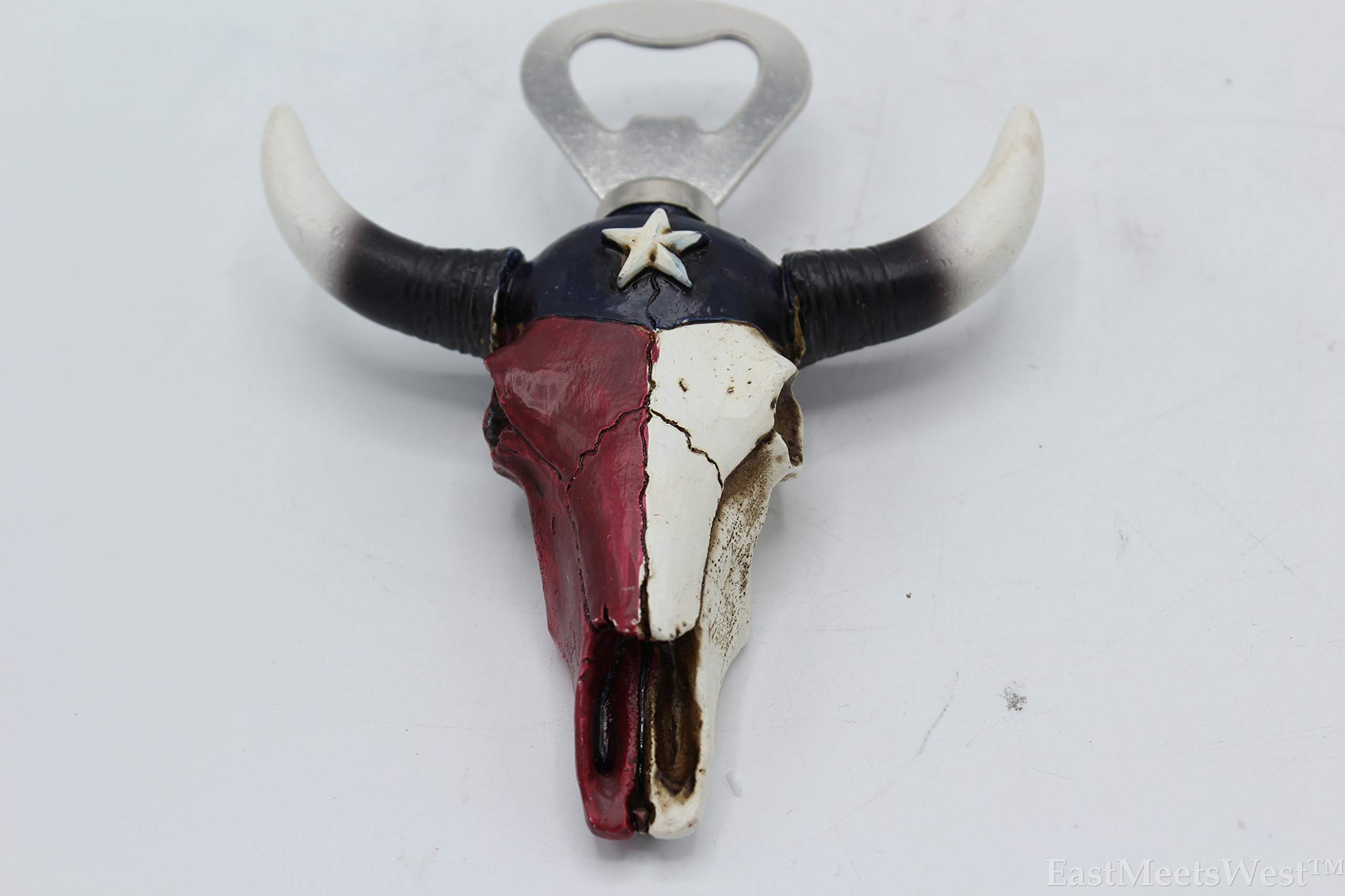 EastMeetsWest Rustic Hand Painted Texas Flag Cowskull Steer Beer Bottle Opener