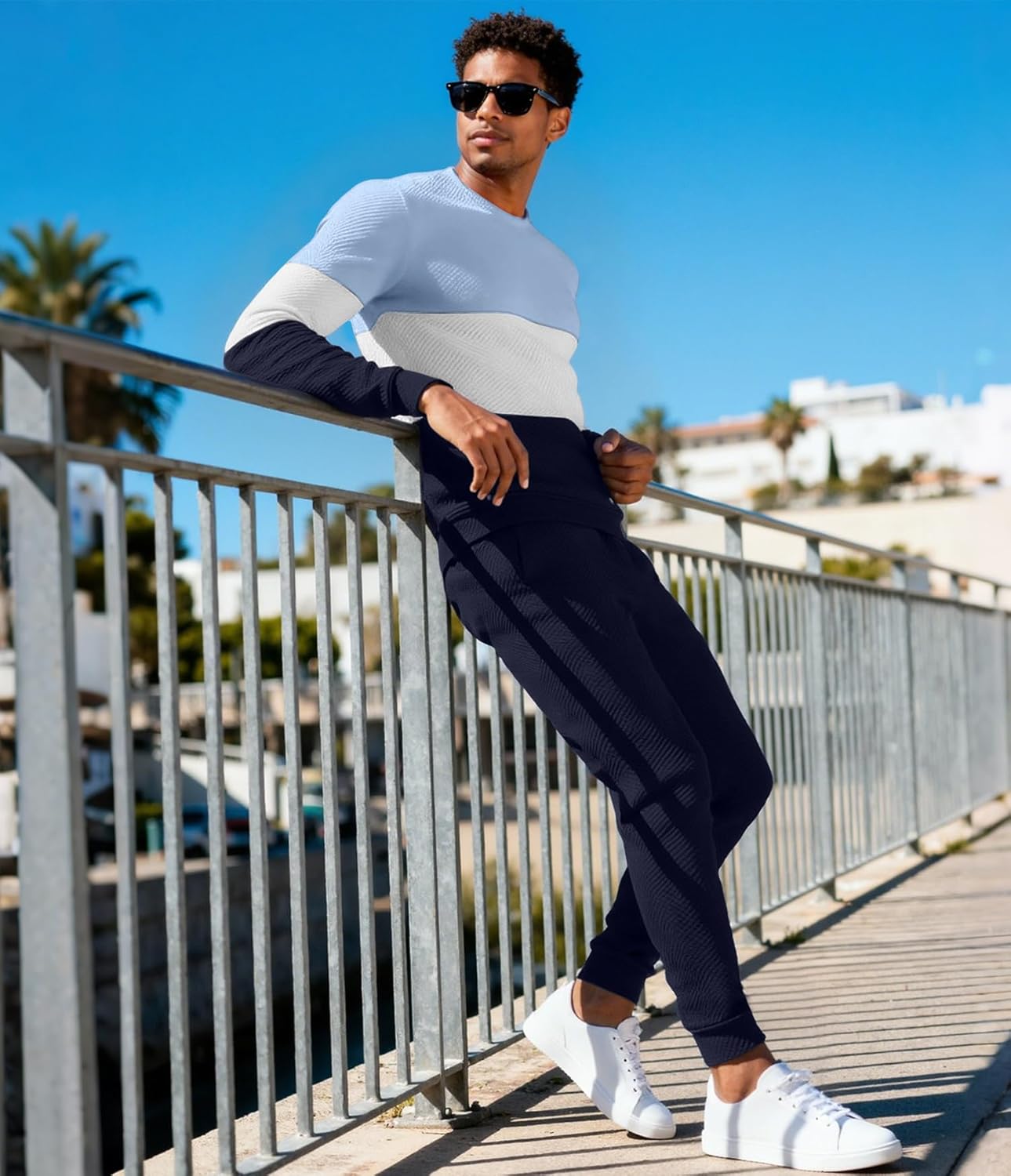 UOUA Mens 2 Piece Sweatsuits Set Long Sleeve Sweatshirt Jogging Sweatpants Tracksuits Outfits