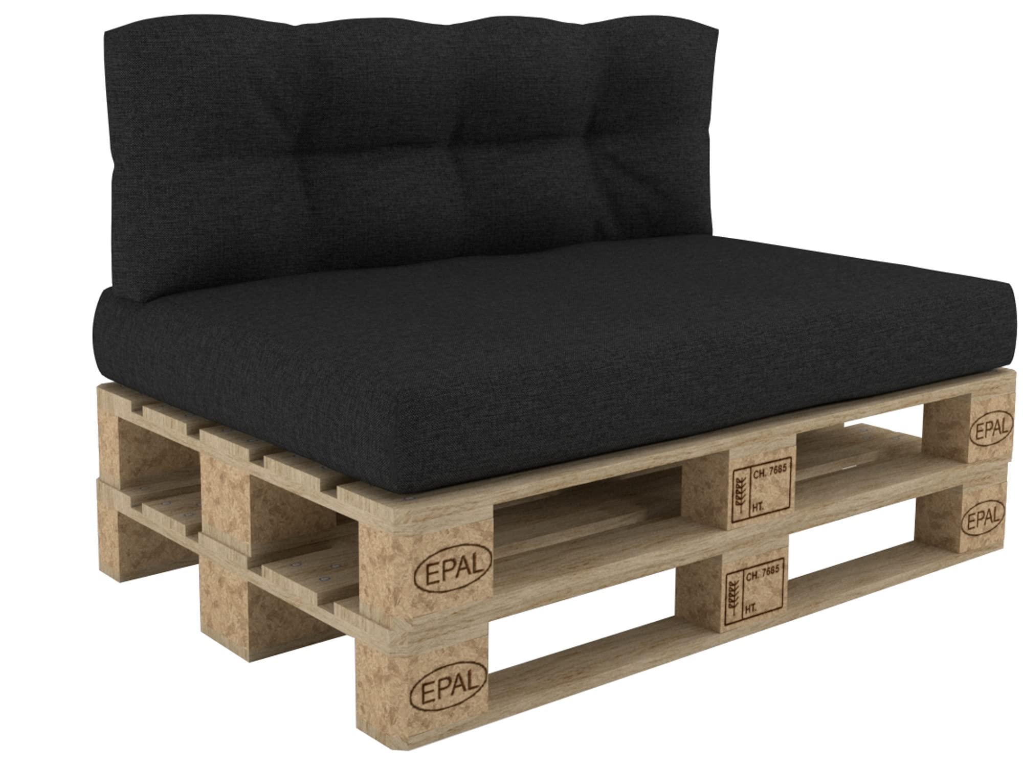 POKAR Euro Pallet Cushion - Set of 2: Seat Cushion 120 x 80cm + Back Cushion 120 x 40cm, Garden Pillows Sofa, Patio, Without Pallets, Anthracite
