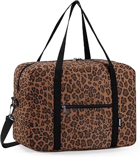 Ryanair Handgepäck 40x30x20, 40x20x25 Handgepäck Tasche für Flugzeug Reisetasche Klein Faltbare Sporttasche Weekender Koffer für Herren und Damen von WANDF(Brauner Leopard 20L mit Schultergurt)