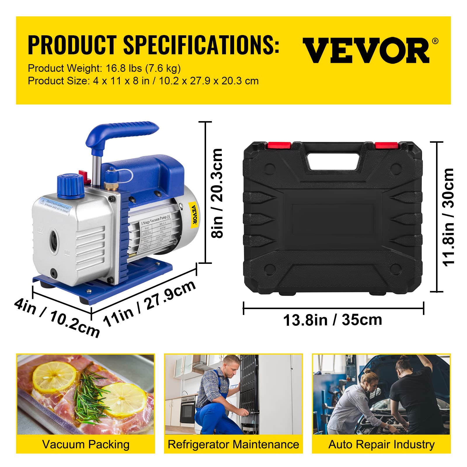 VEVOR 4 CFM Vakuumpumpe 220 V 50 Hz Klimaanlage Unterdruckpumpe Vakuumgeräte Pumpe 1720 U Refrigerant Vacuum Pump, Vakuumgeräte Verteiler-Manometer-Set für Klimaanlage Kfz-Kühlsystemen