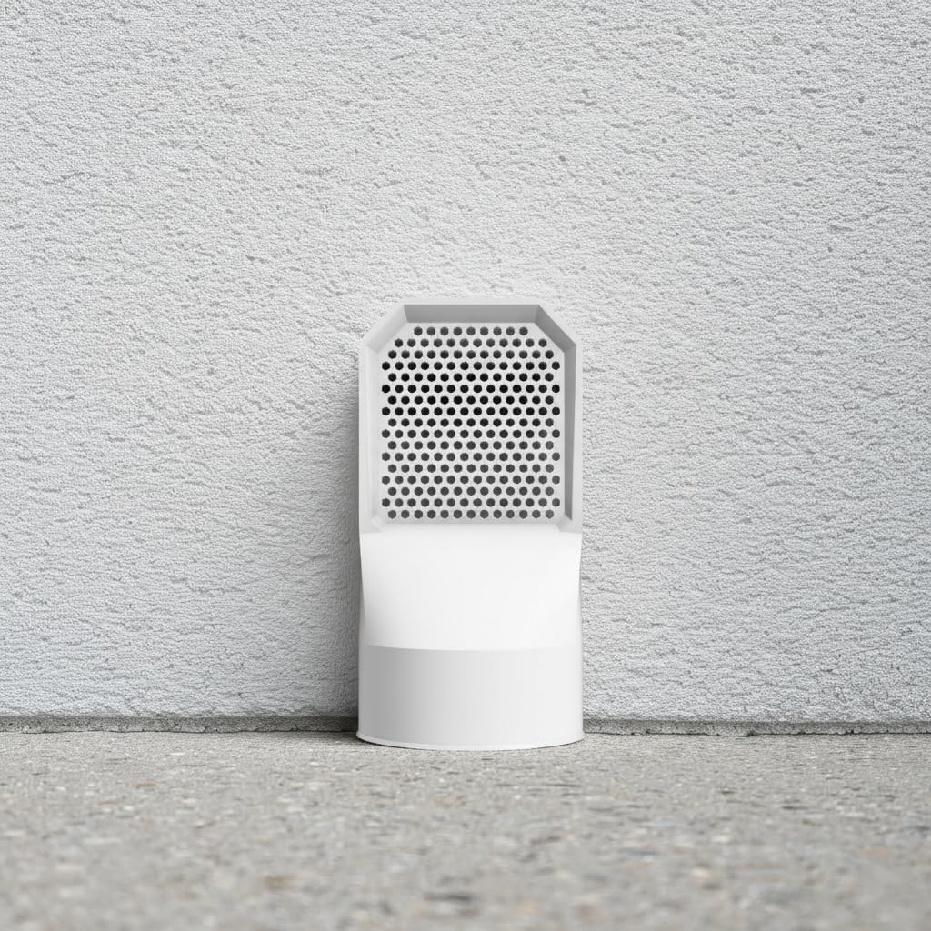 Rejilla de ventilación vacía sanitaria Ø100 mm (juego de 4) – Ventilación PVC antihumedad, antidañina, para sótano, bodega y exterior (blanco)