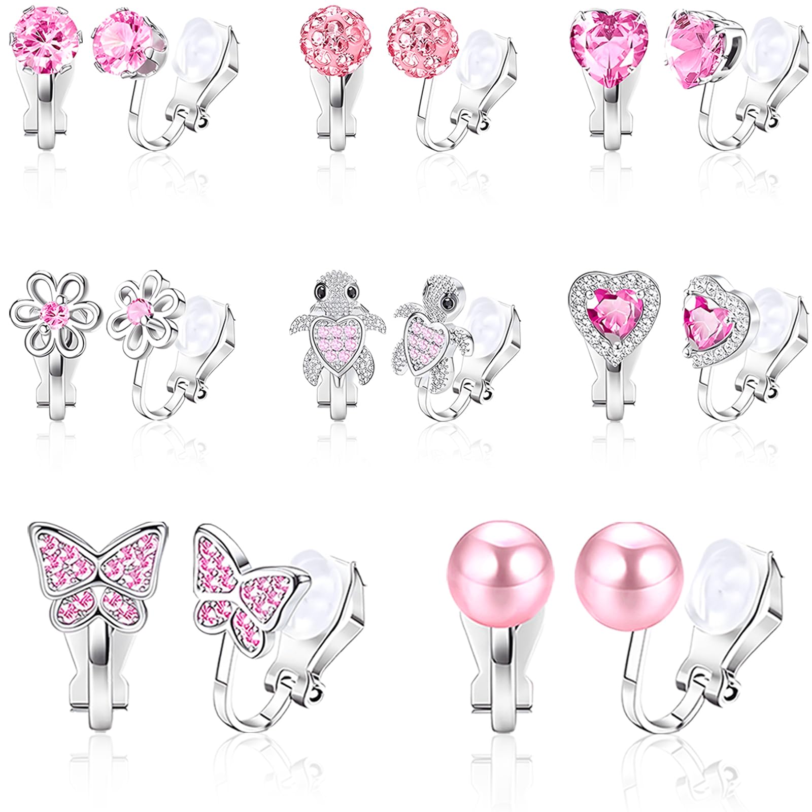 CASSIECA 26/28 Paar Clip-On Oorringen voor Meisjes en Kinderen - Geen Doorboorde Prinses Oorbellen - Bloem Hart Ontwerp - Verkleden Sieraden Cadeau, Hars