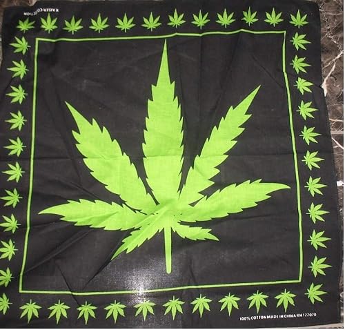 K's Novelties Pañuelo Cannibus de cáñamo de marihuana negra de 22"x22", Multi