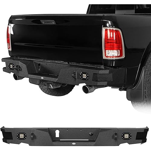 u-Box Ram 1500 Rear Bumper for 2009-2018 Dodge Ram 1500 & 2019-2024 Ram 1500 Classic, Offroad Back Bumper with LED Lights & D-ring Mounts Heavy Duty Steel