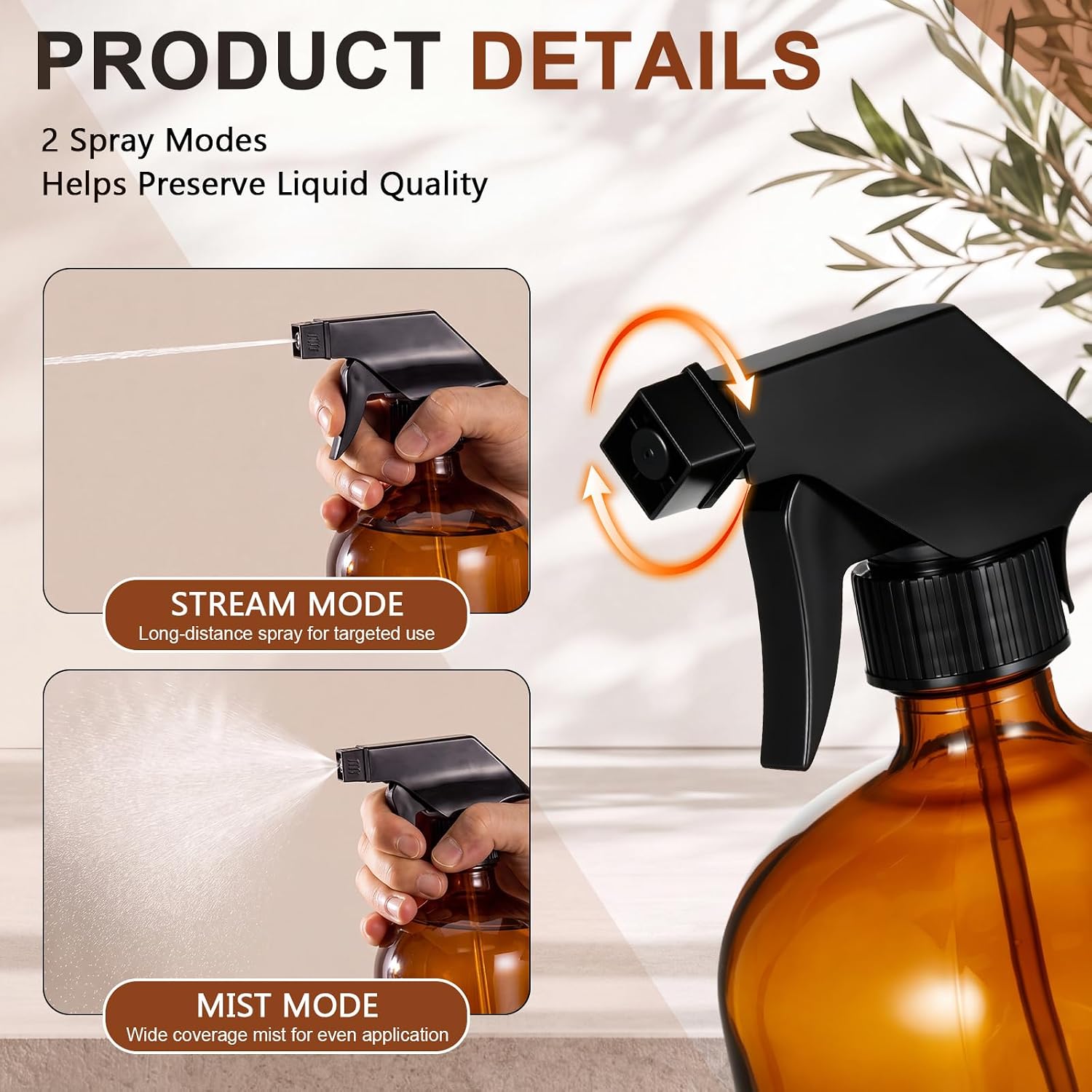 3 Pcs 34 oz Amber Glass Spray Bottles with Accessories