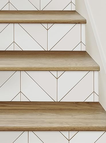 Miniatura 2 de Simple Shapes Gold Lines Chevron - Tira para elevar escaleras (blanquecino, paquete de 15, 48 pulgadas de ancho x 7 pulgadas de alto)
