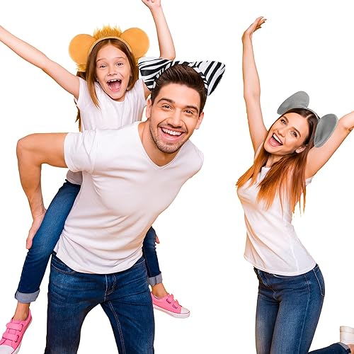 Miniatura 5 de Cindeer Diadema de 3 piezas de zoológico para disfraz de orejas de animales de zoológico, selva, safari, felpa, para adultos, niños, fiesta de