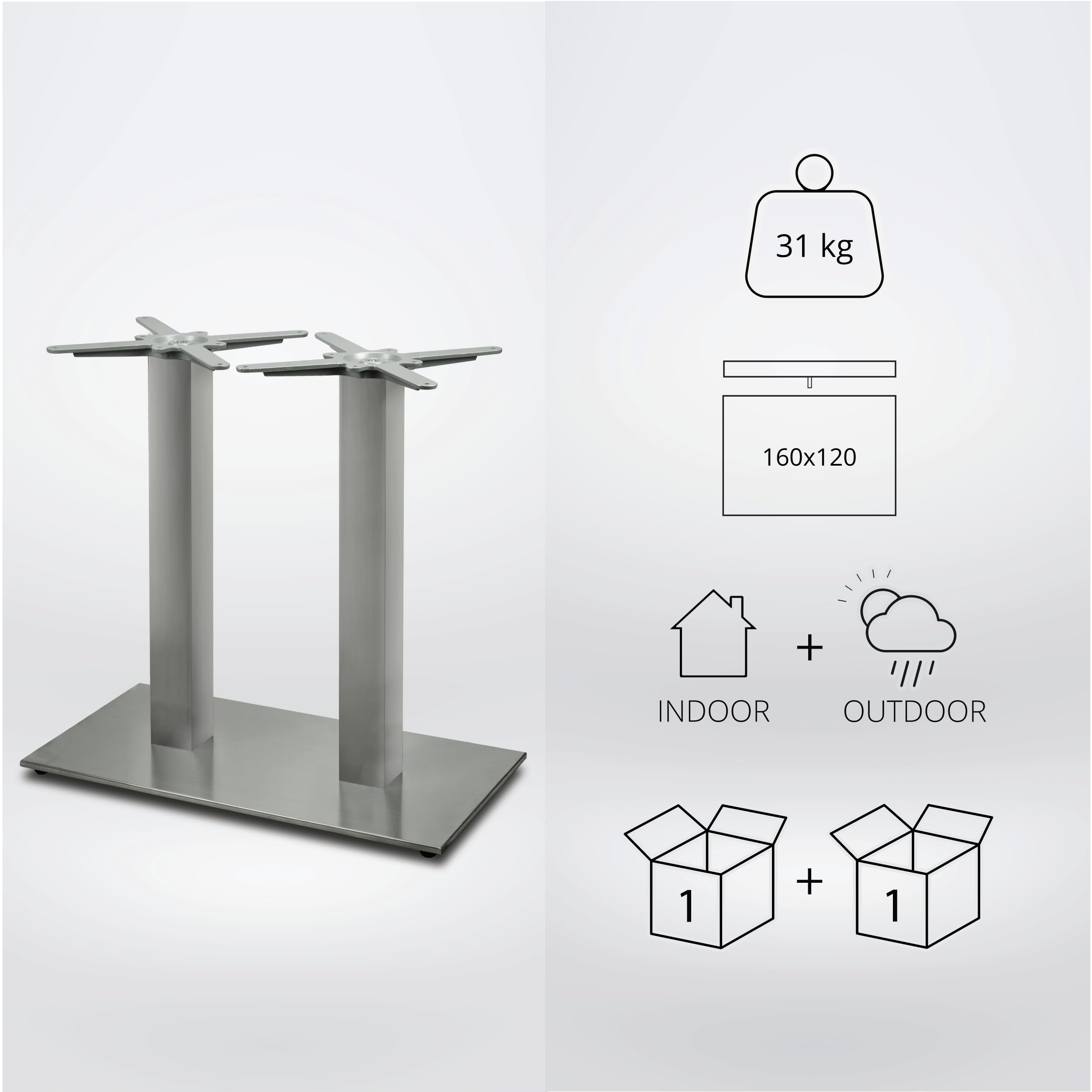 Doppel-Tischgestell Tischbein Edelstahl | Premium | PD7092inox | INOX | Esstisch | Höhe 73 cm | 31 kg | Bodenplatte 70x45 cm | max. Tischplattengröße 160x80 cm