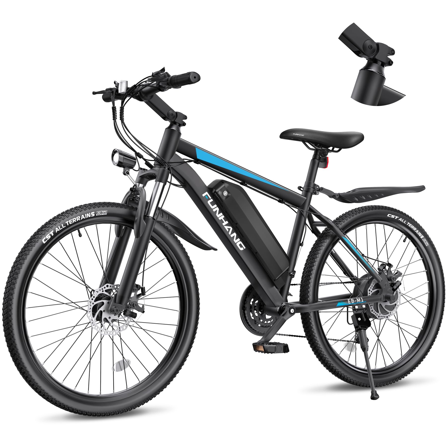 Electric Bike for Adults, 26'' 750W Peak Ebike, Up to 50 Miles 21.7MPH Electric Mountain Bike with 48V 374.4WH Removable Battery, Adjustable Stem, Fenders, Lockable Suspension Fork, 21-Speed