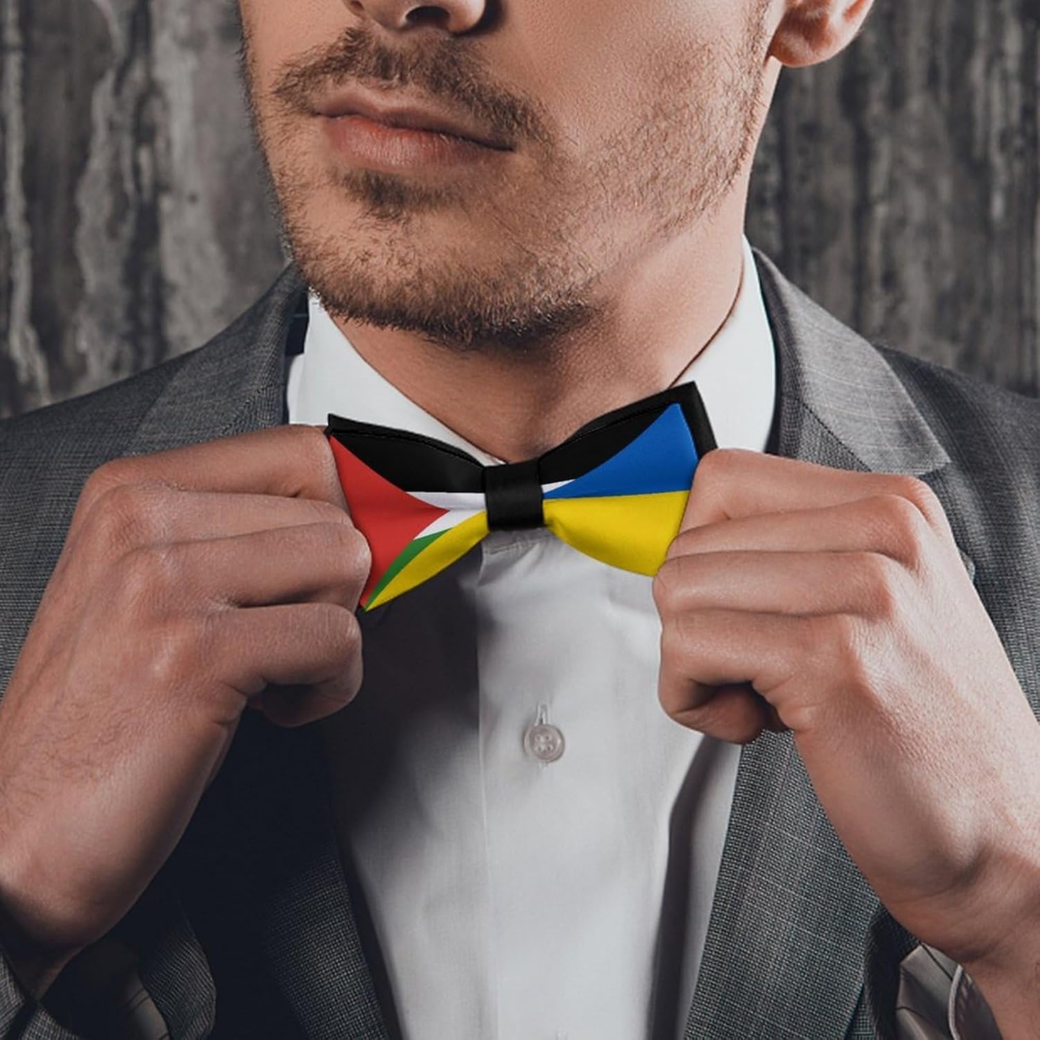 Palestine And Ukraine Flag Novelty Men's Bow Tie Pre-tied Adjustable Bowtie Accessories for Wedding Party